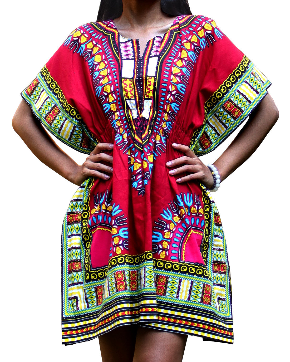 African Dashiki Ledies Shirt - Kaftan Dress Smock Smock Elastic Waist Short Sleeve