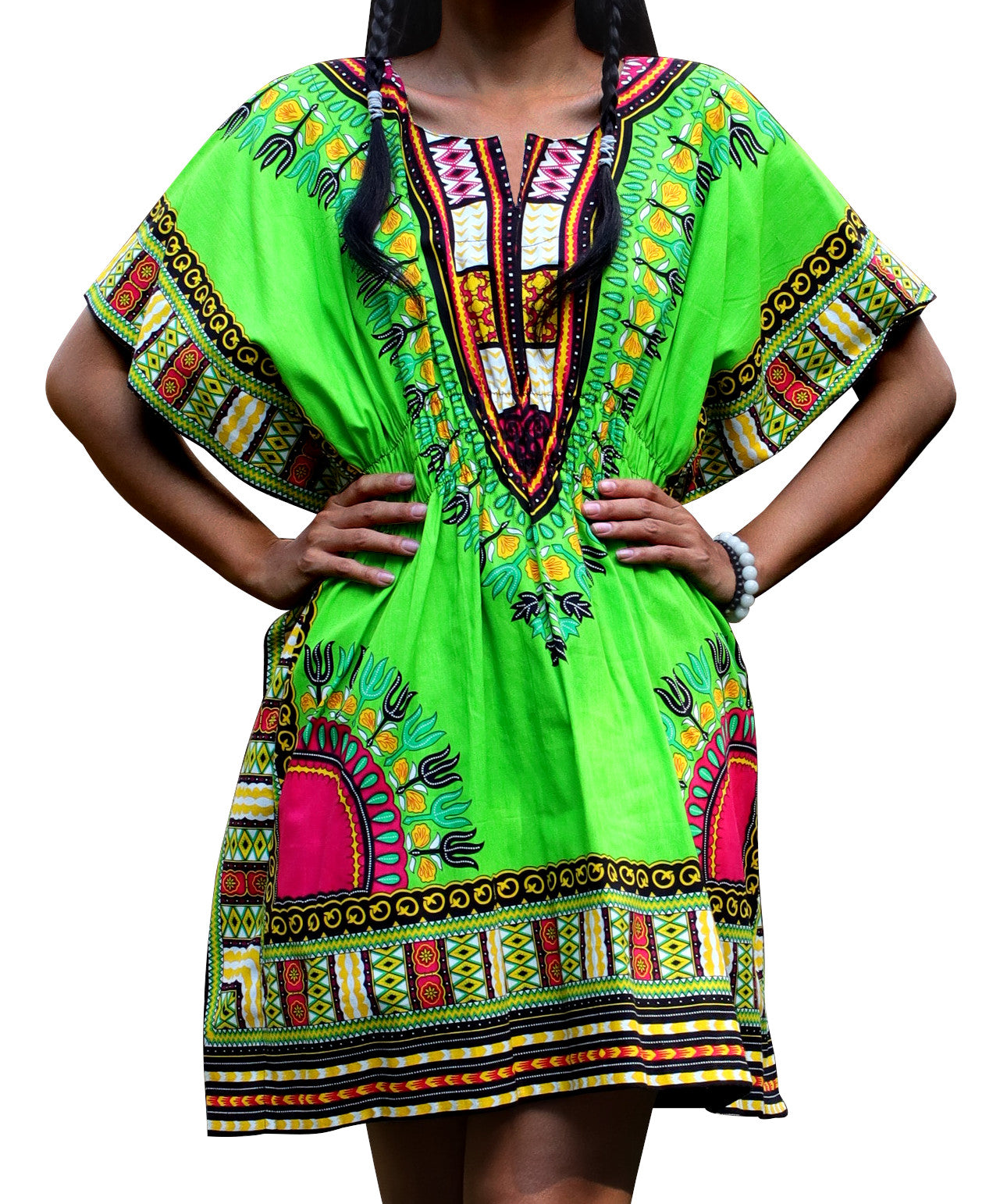 African Dashiki Ledies Shirt - Kaftan Dress Smock Smock Elastic Waist Short Sleeve