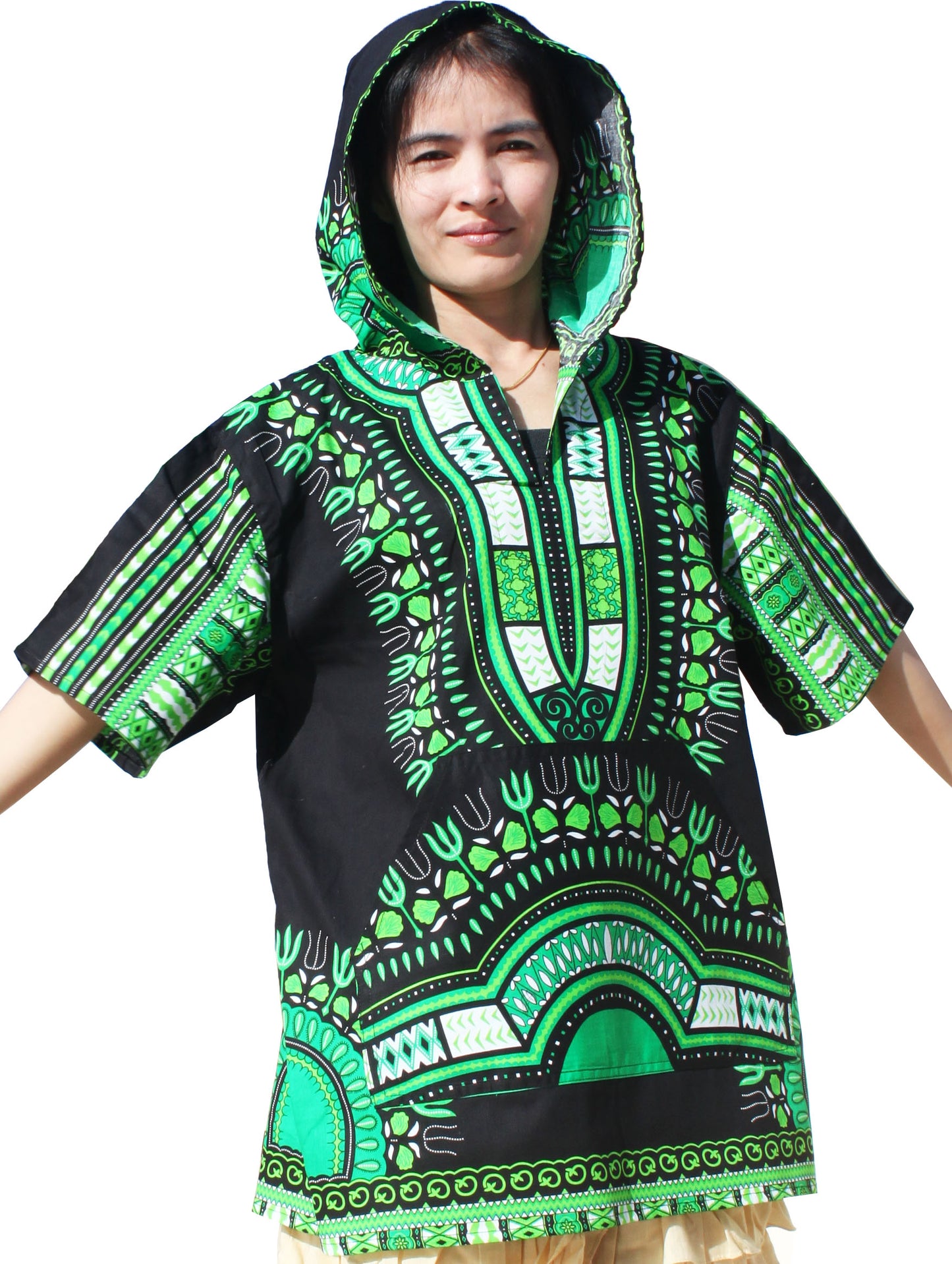 African Dashiki Unisex Shirt - Black Windbreaker Hoody Short Sleeve