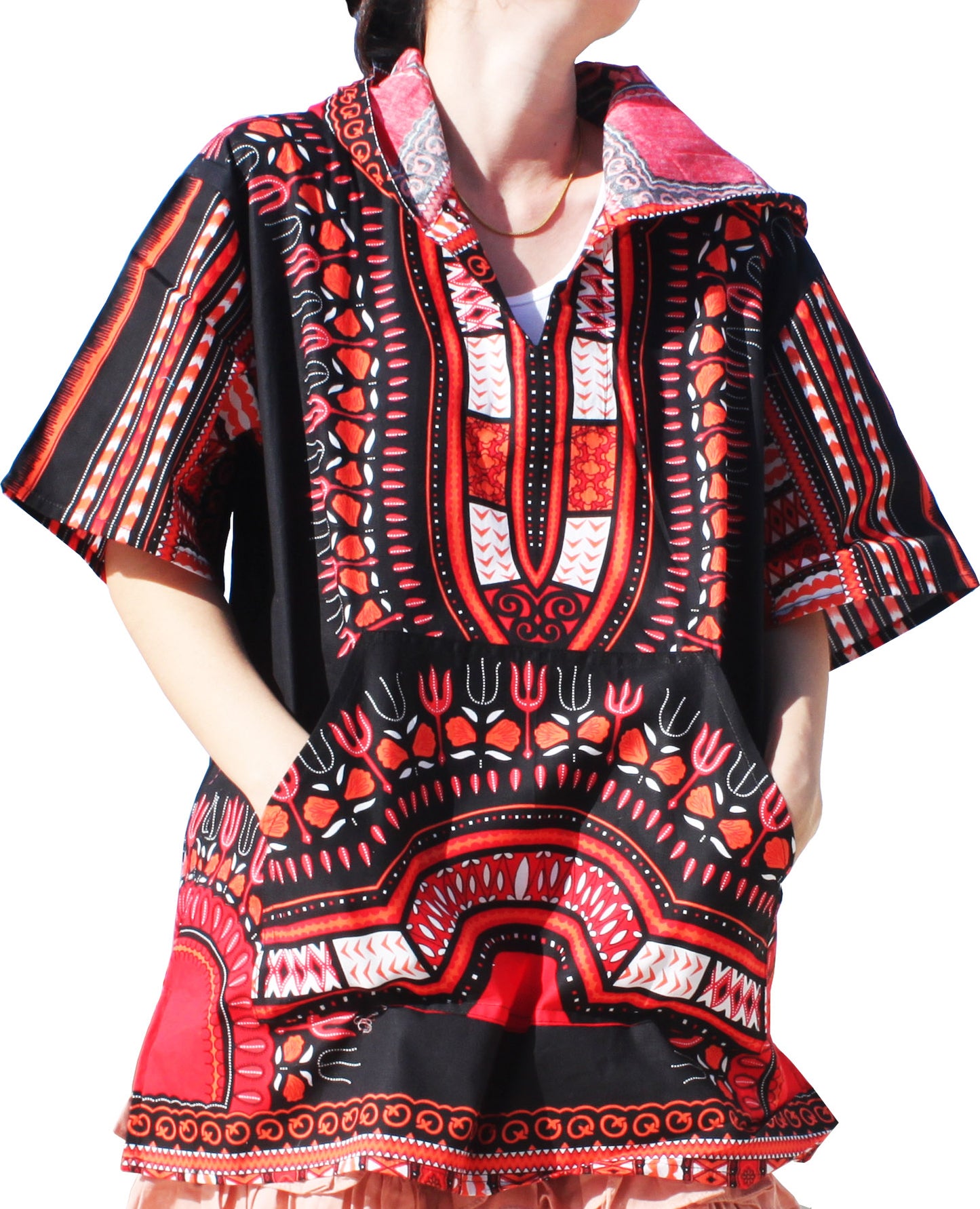 African Dashiki Unisex Shirt - Black Windbreaker Hoody Short Sleeve