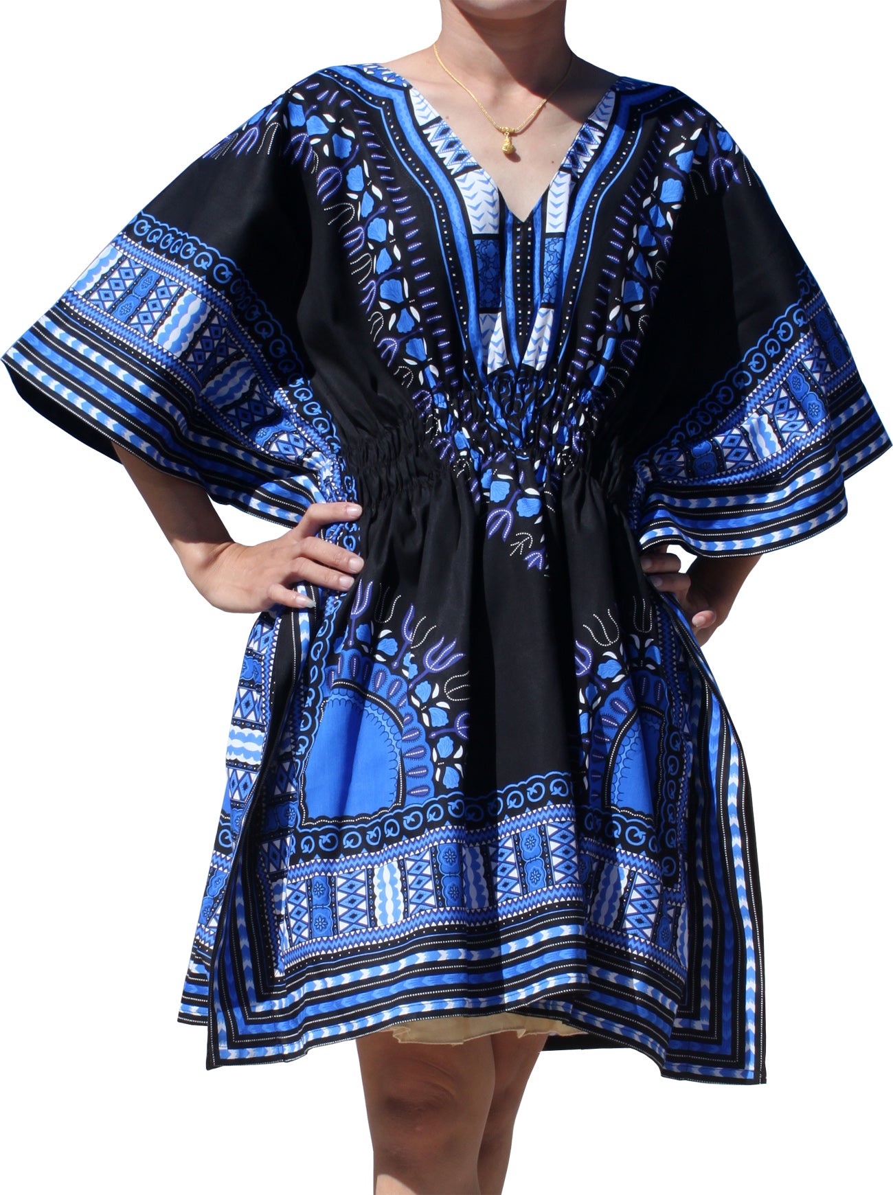 African Dashiki Ledies Shirt - Kaftan Dress Smock Smock Elastic Waist Short Sleeve