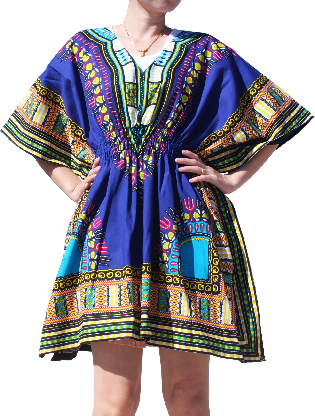 African Dashiki Ledies Shirt - Kaftan Dress Smock Smock Elastic Waist Short Sleeve