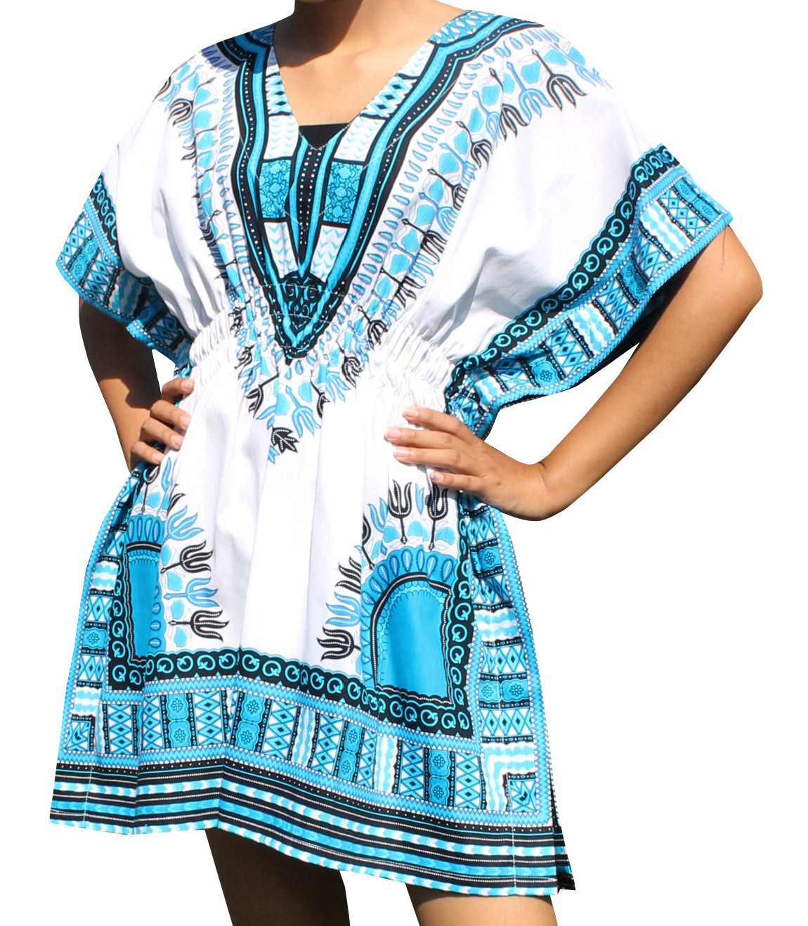 African Dashiki Ledies Shirt - Kaftan Dress Smock Smock Elastic Waist Short Sleeve