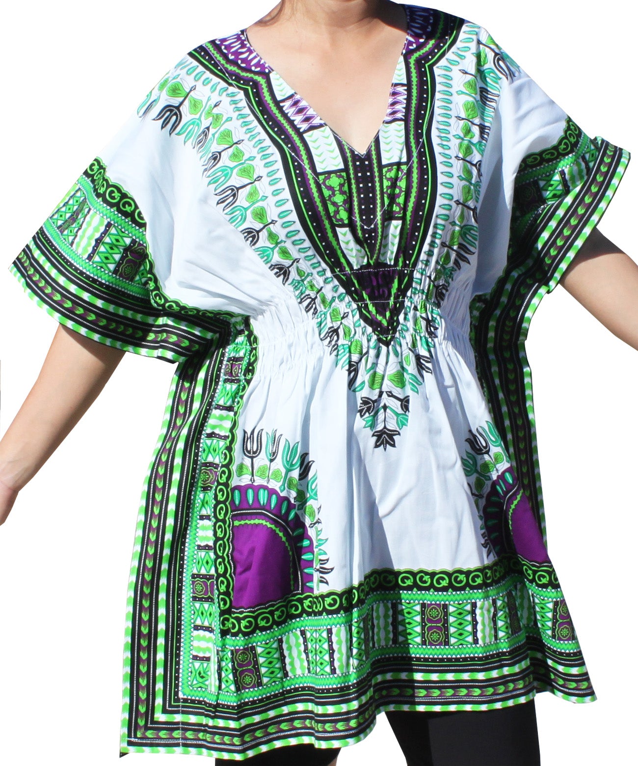 African Dashiki Ledies Shirt - Kaftan Dress Smock Smock Elastic Waist Short Sleeve