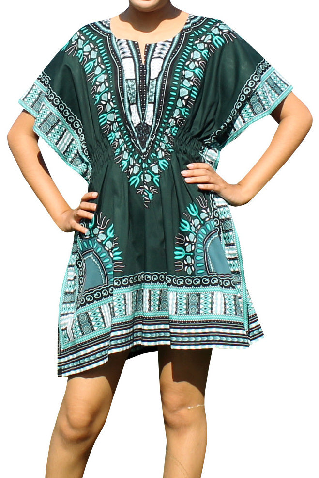 African Dashiki Ledies Shirt - Kaftan Dress Smock Smock Elastic Waist Short Sleeve