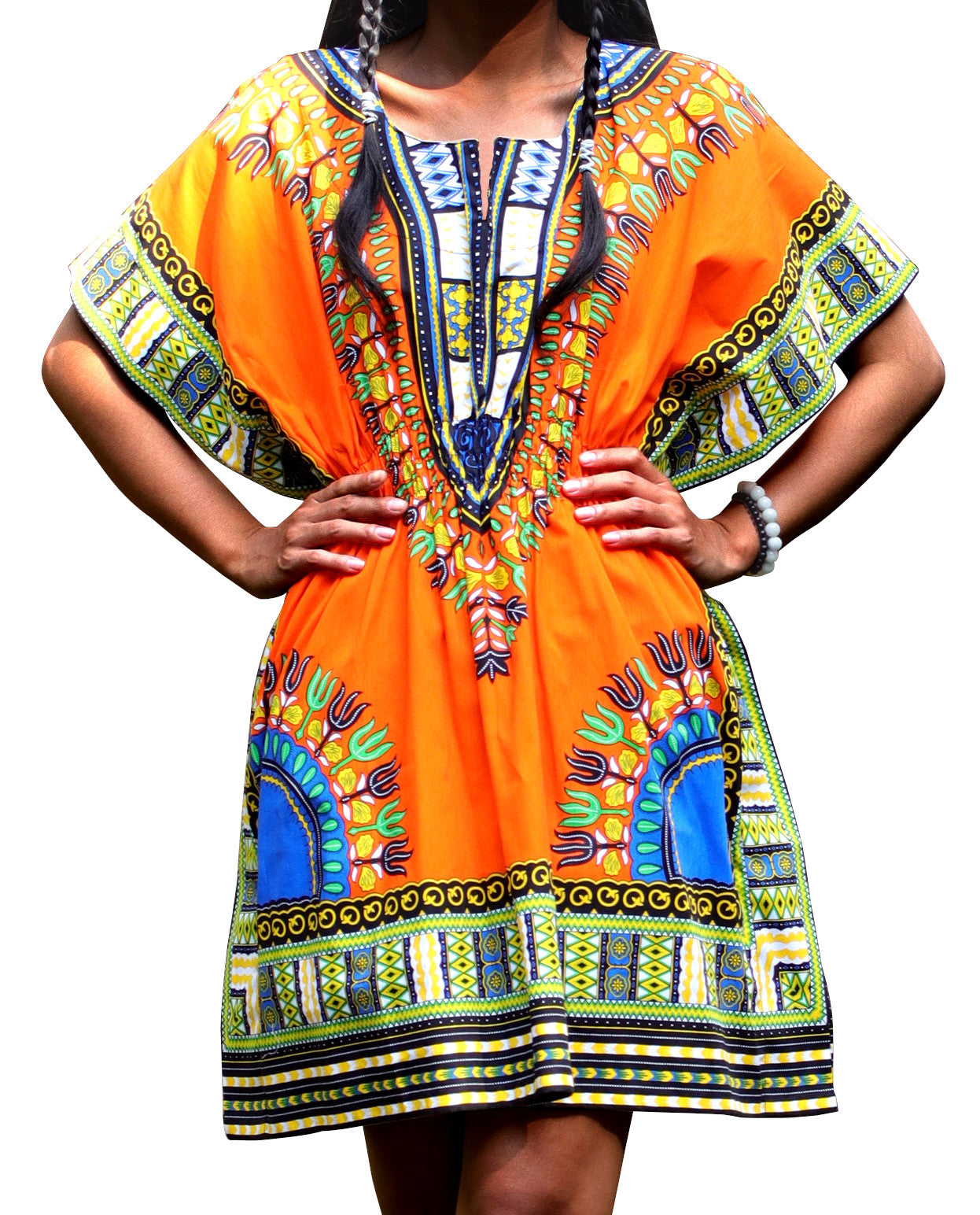 African Dashiki Ledies Shirt - Kaftan Dress Smock Smock Elastic Waist Short Sleeve