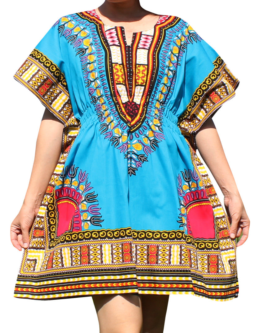 African Dashiki Ledies Shirt - Kaftan Dress Smock Smock Elastic Waist Short Sleeve