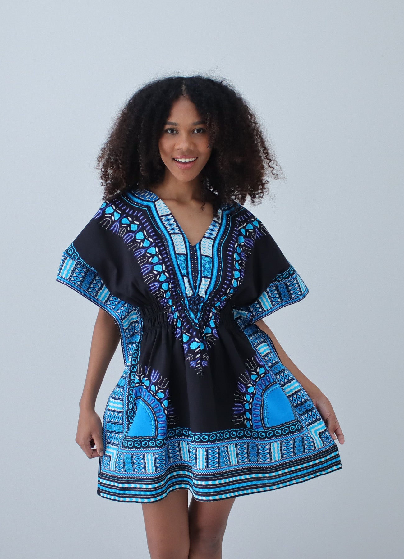 African Dashiki Ledies Shirt - Kaftan Dress Smock Smock Elastic Waist Short Sleeve