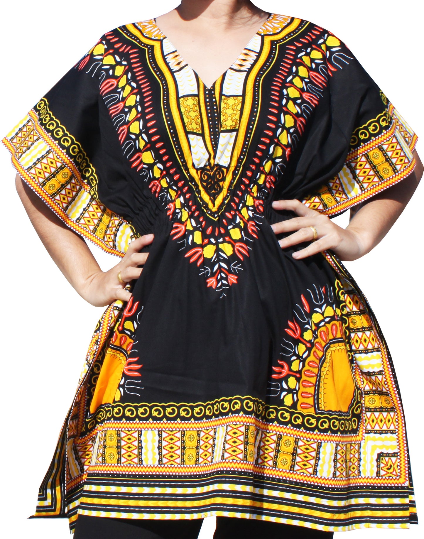 African Dashiki Ledies Shirt - Kaftan Dress Smock Smock Elastic Waist Short Sleeve