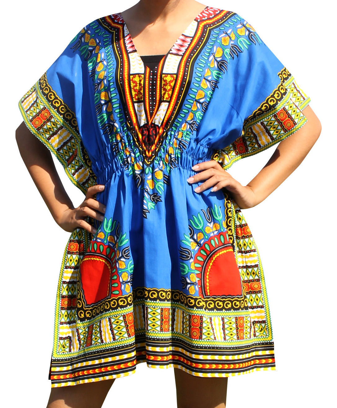 African Dashiki Ledies Shirt - Kaftan Dress Smock Smock Elastic Waist Short Sleeve