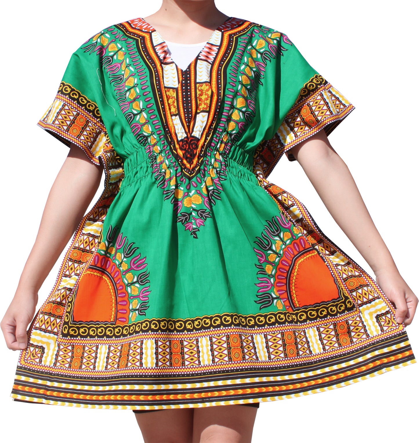 African Dashiki Ledies Shirt - Kaftan Dress Smock Smock Elastic Waist Short Sleeve