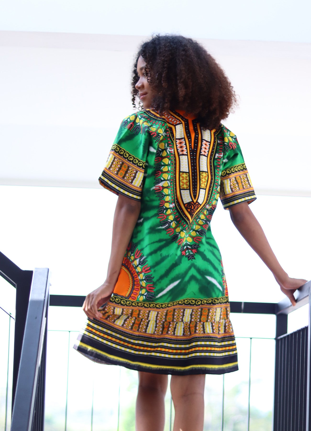 African Dashiki Dress - Women's Boho Ruffle Short Dress with Pockets