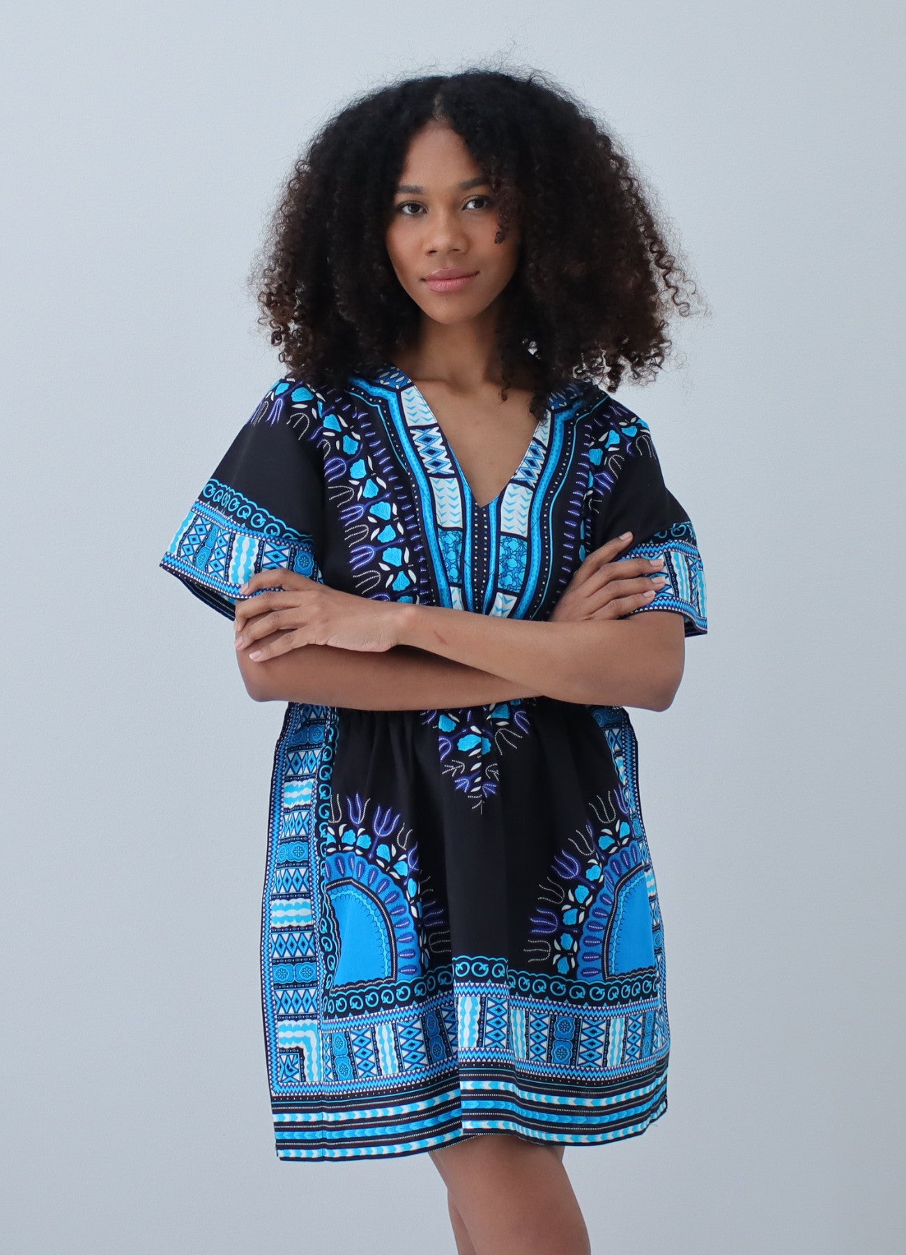 African Dashiki Ledies Shirt - Kaftan Dress Smock Smock Elastic Waist Short Sleeve