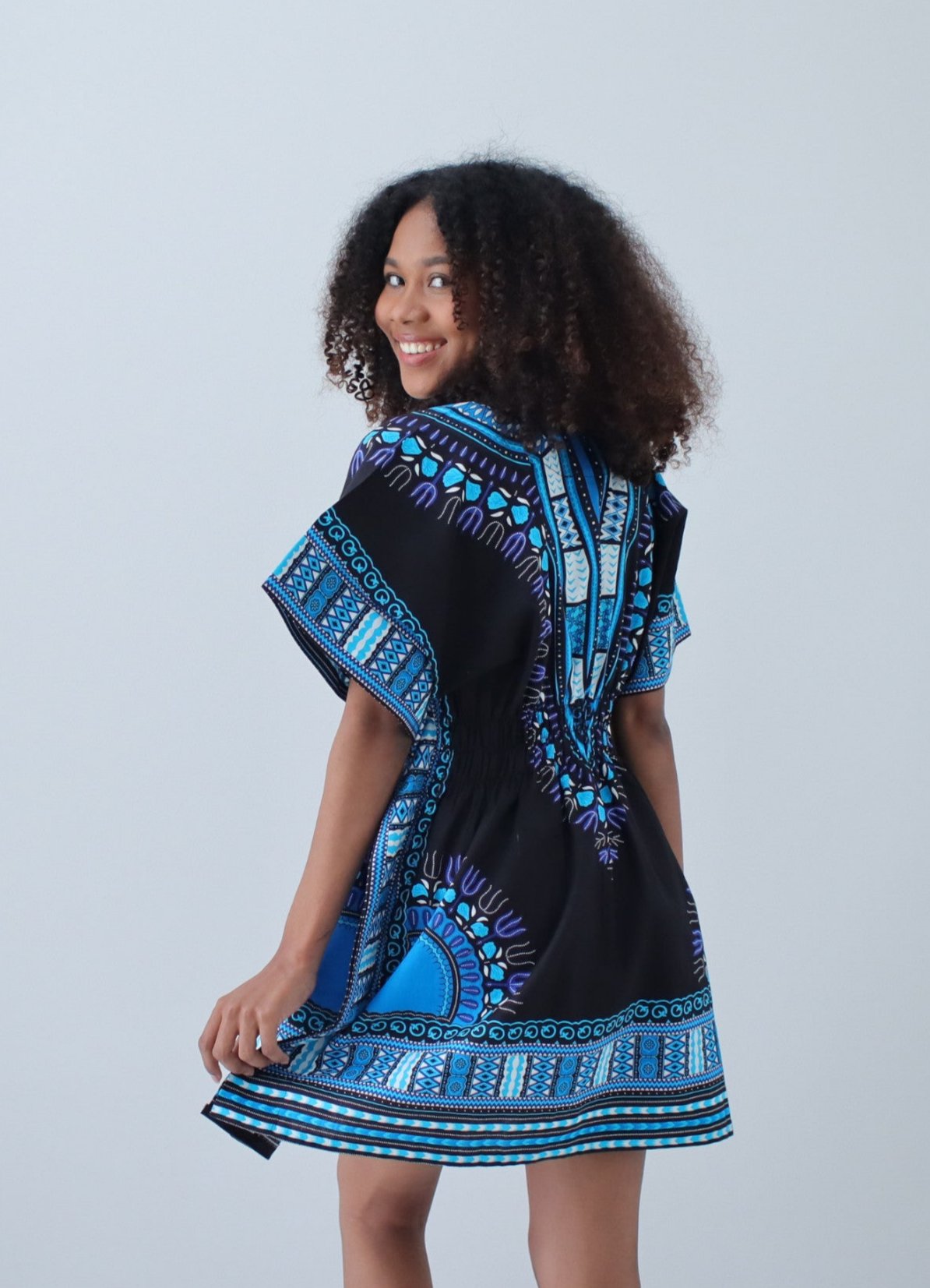 African Dashiki Ledies Shirt - Kaftan Dress Smock Smock Elastic Waist Short Sleeve