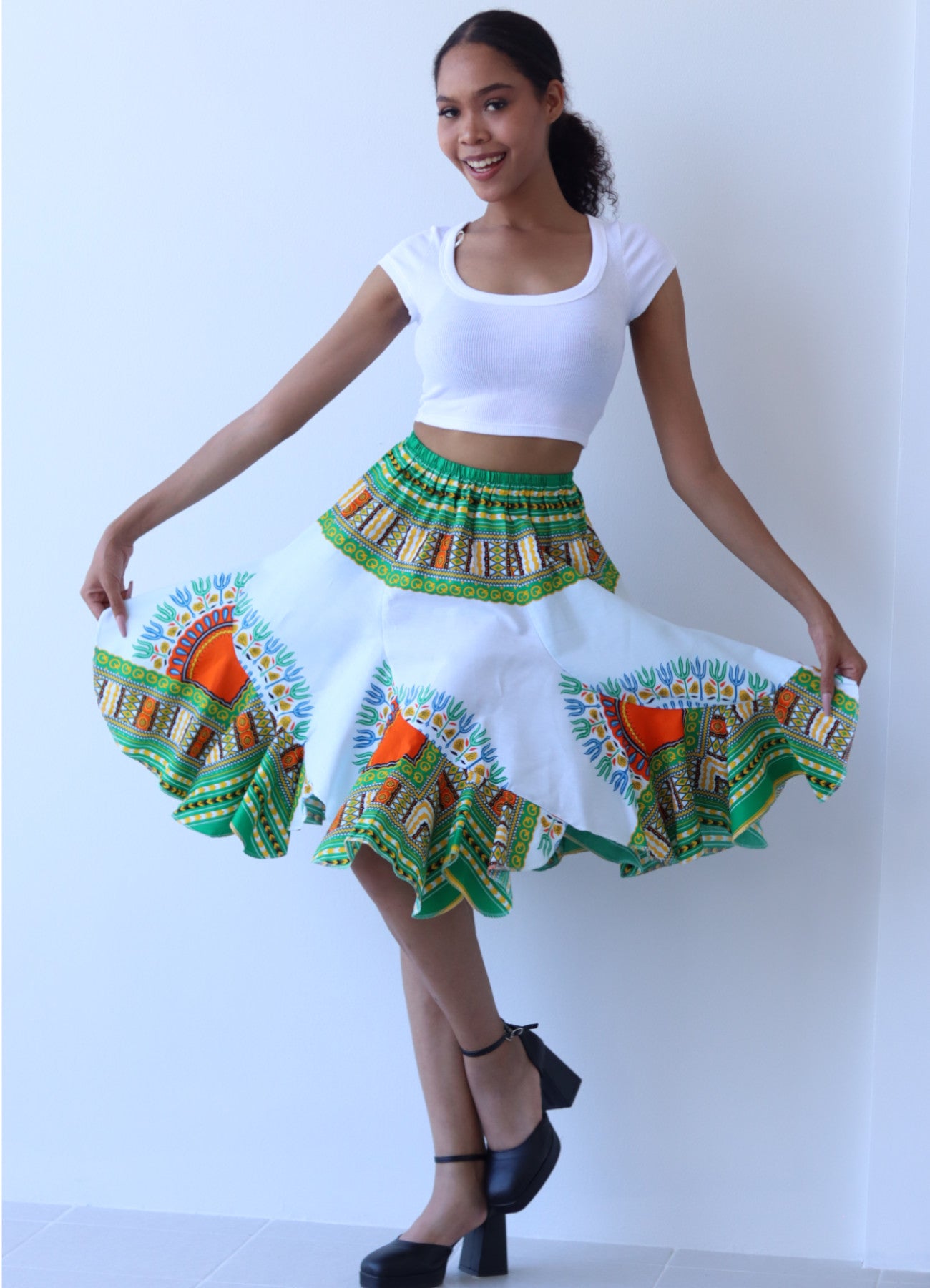 African Dashiki Short Gypsy Skirt - Patchwork Angle Carved