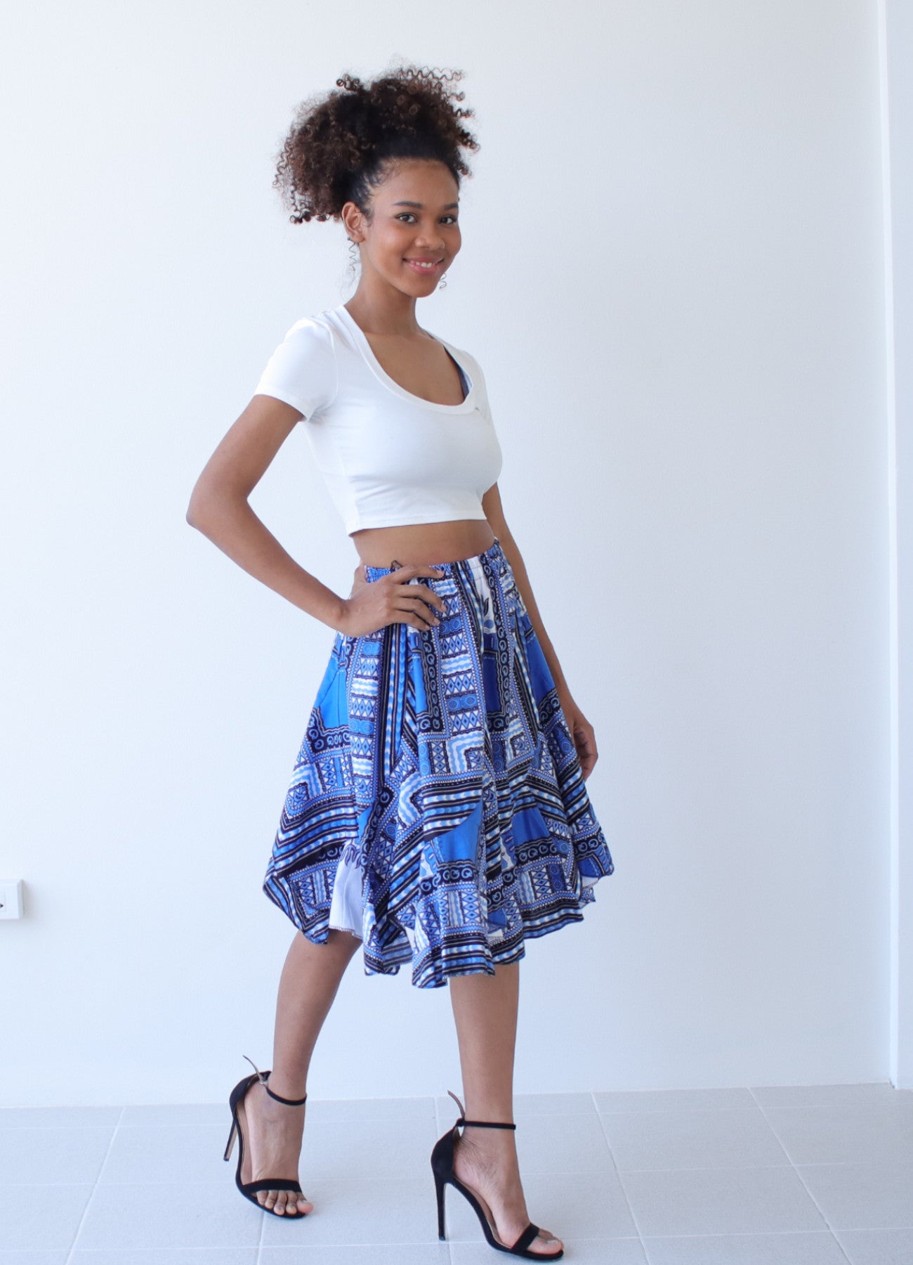 African Dashiki Short Gypsy Skirt - Patchwork Angle Carved