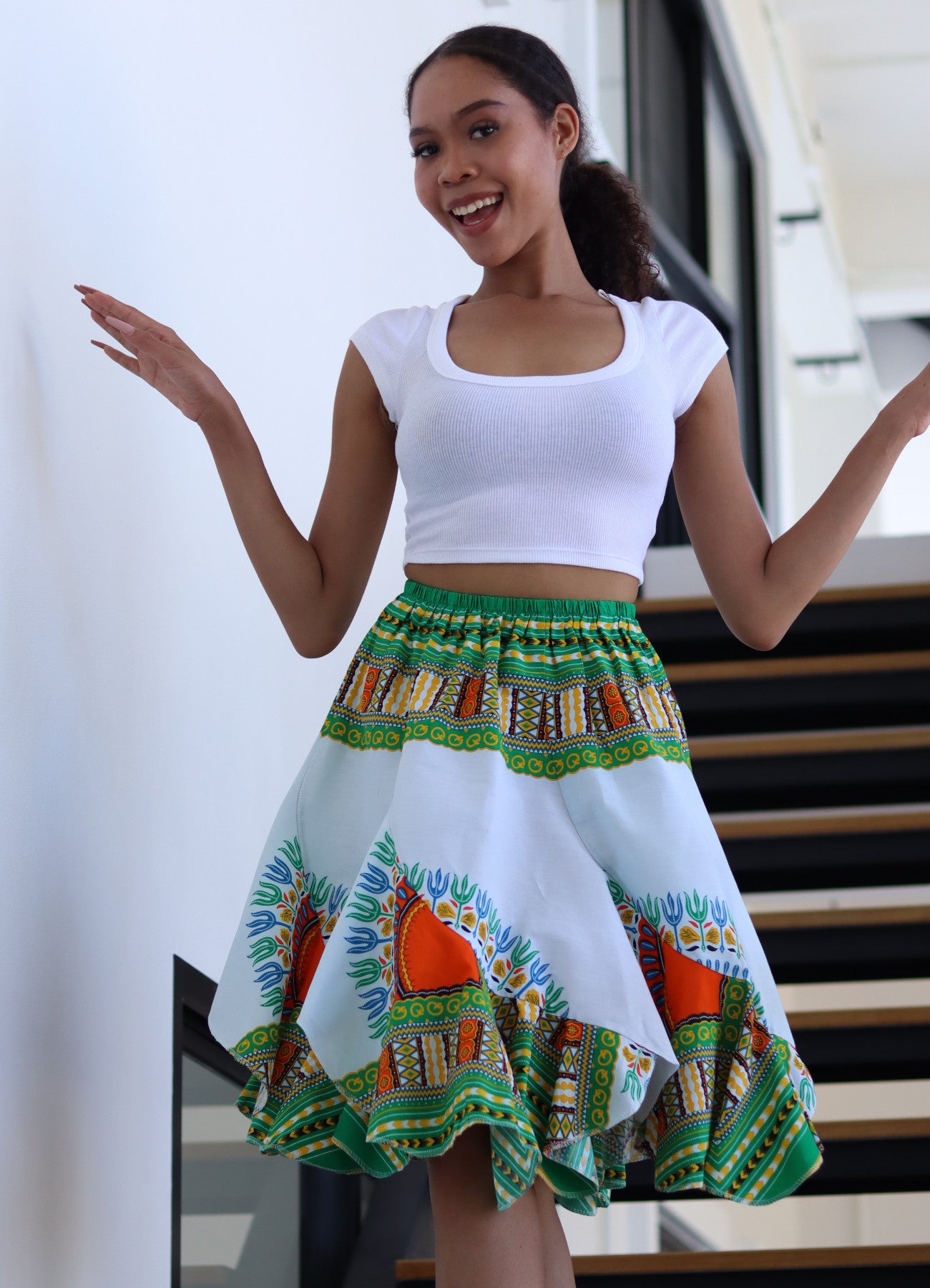 African Dashiki Short Gypsy Skirt - Patchwork Angle Carved