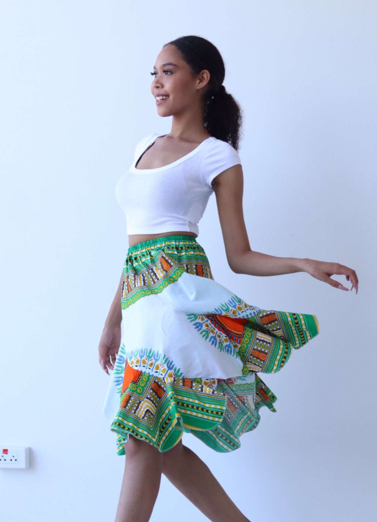 African Dashiki Short Gypsy Skirt - Patchwork Angle Carved