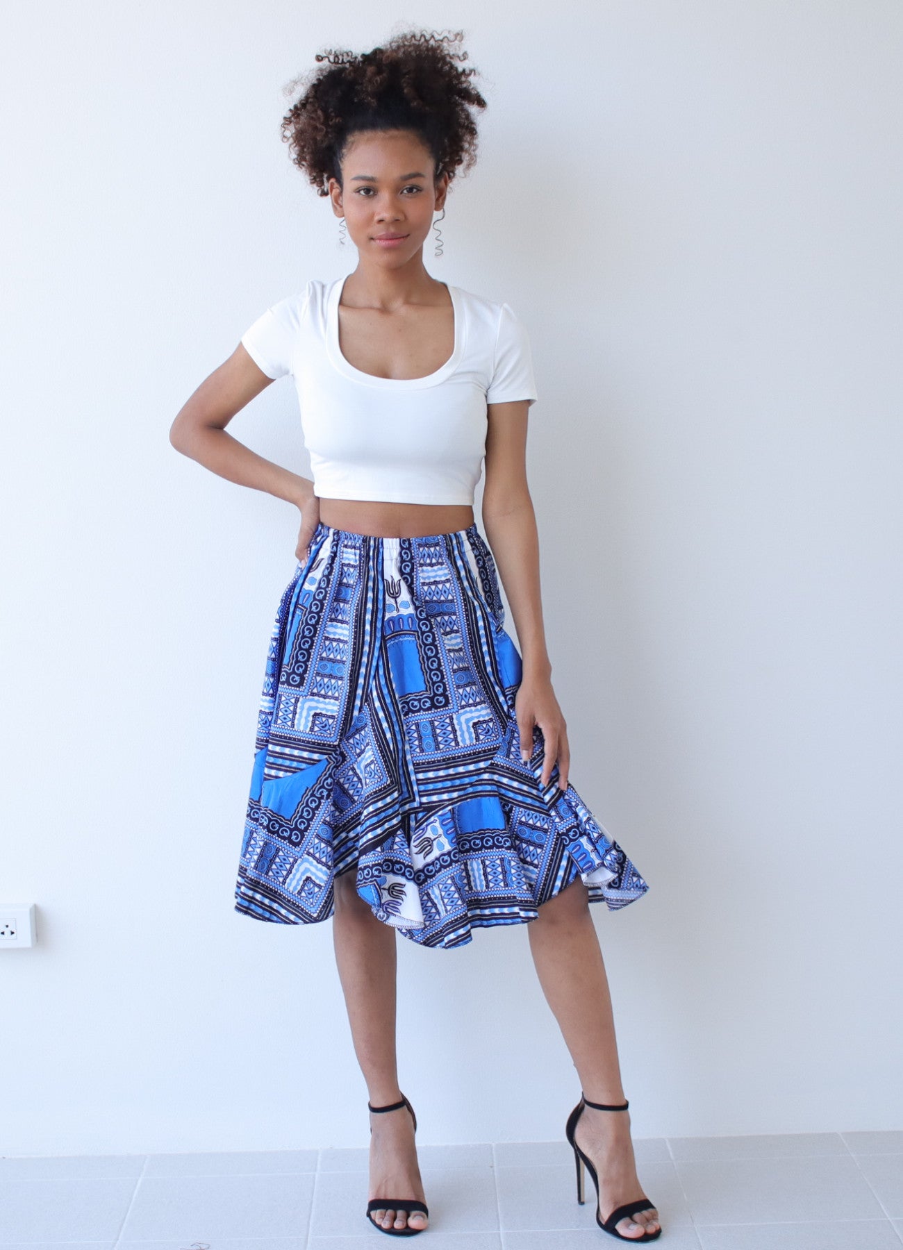 African Dashiki Short Gypsy Skirt - Patchwork Angle Carved