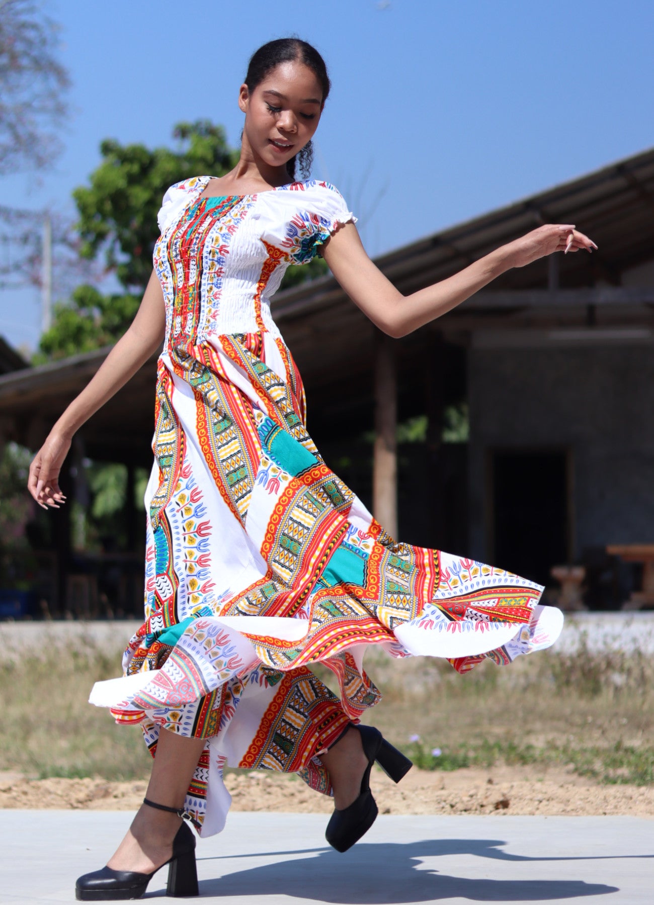 Africa Dashiki Dress - Smock Waist With Short Sleeves