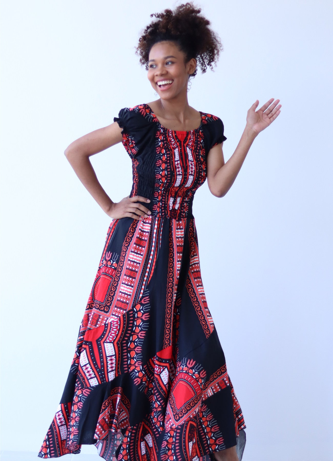 Africa Dashiki Dress - Smock Waist With Short Sleeves