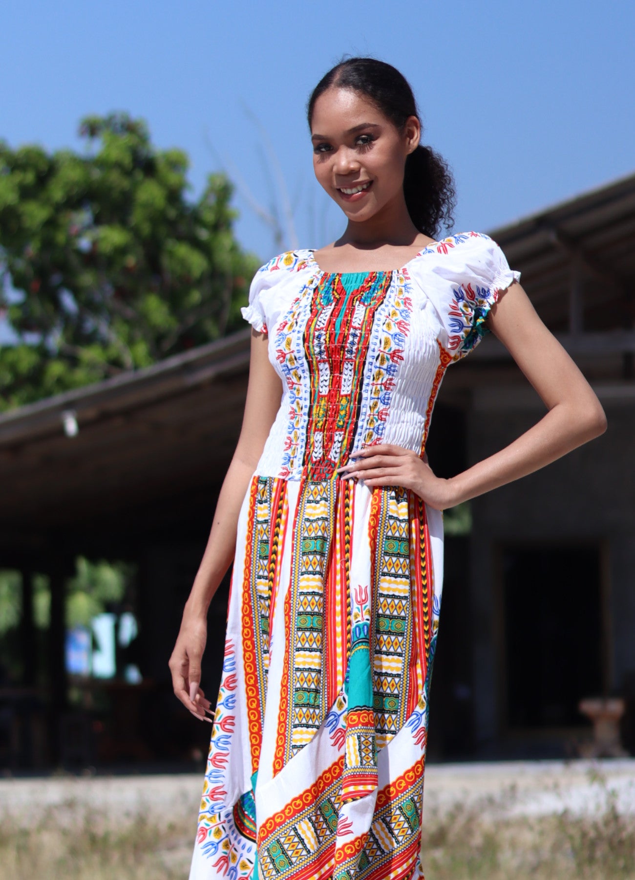 Africa Dashiki Dress - Smock Waist With Short Sleeves