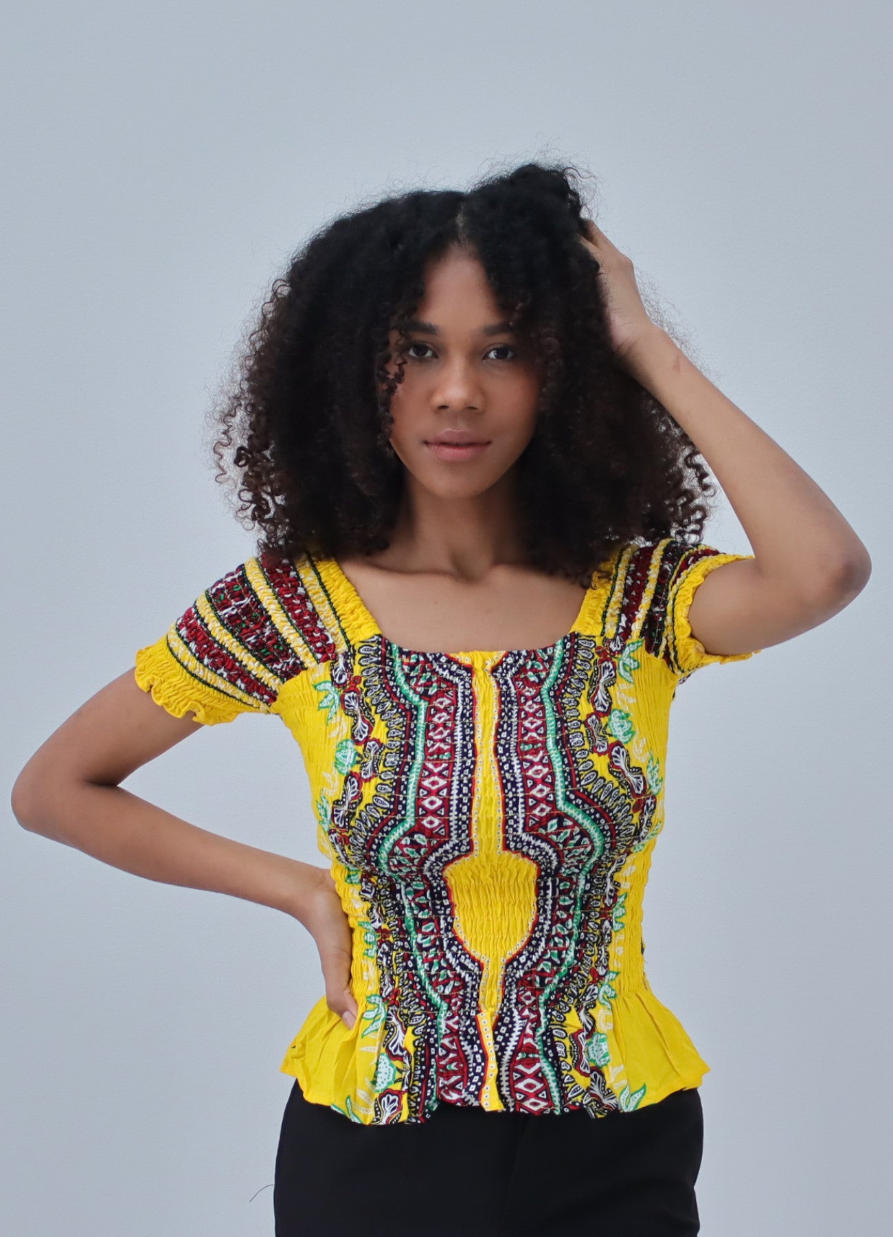 African Dashiki Womens Shirt - Smock Waist Babydoll Short Sleeves