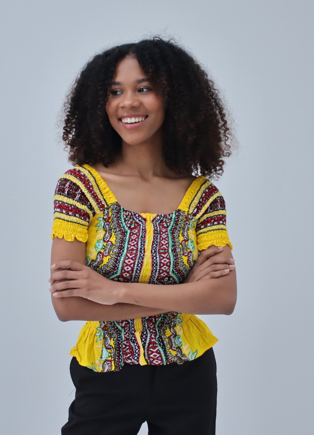 African Dashiki Womens Shirt - Smock Waist Babydoll Short Sleeves