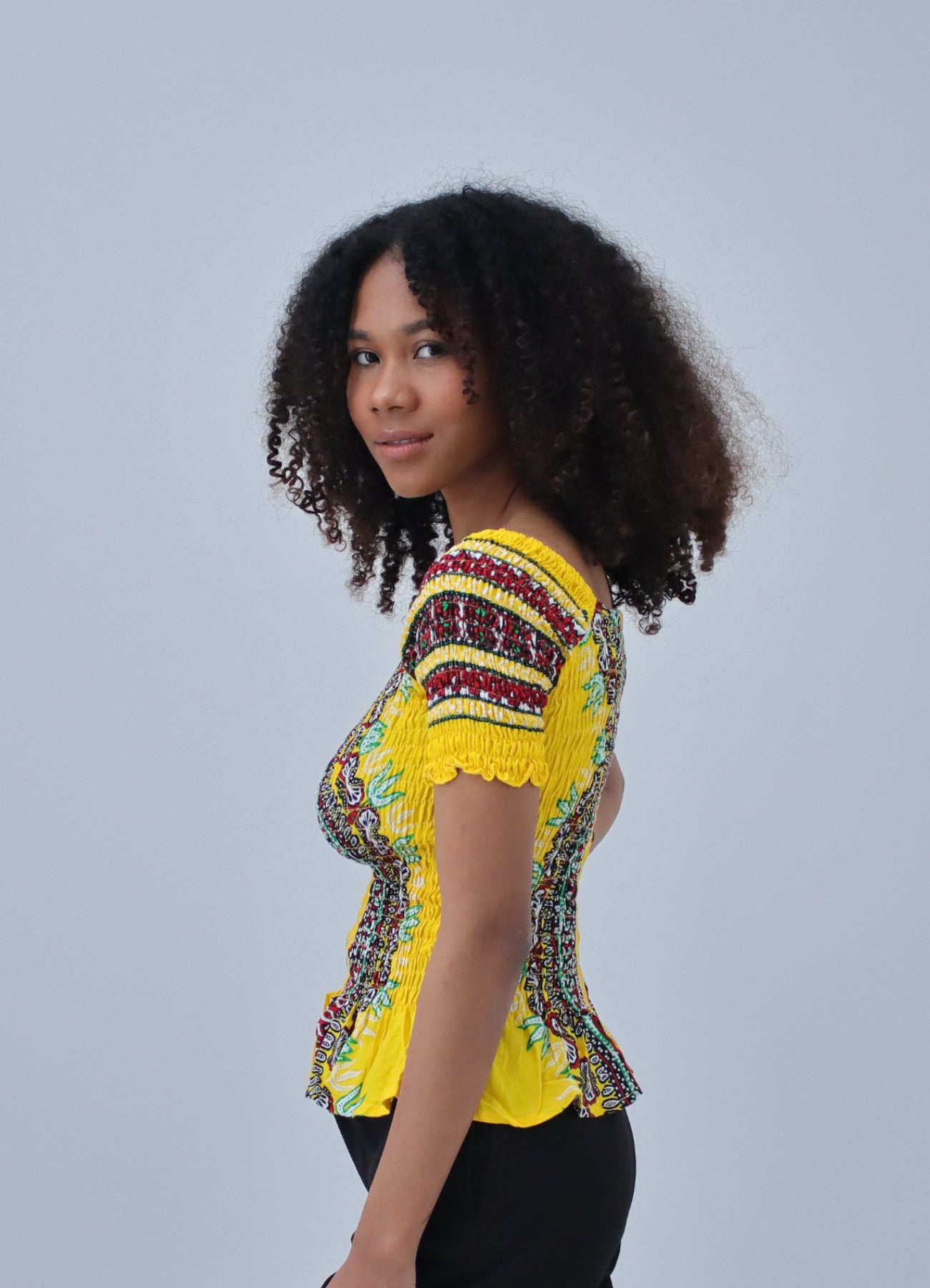 African Dashiki Womens Shirt - Smock Waist Babydoll Short Sleeves