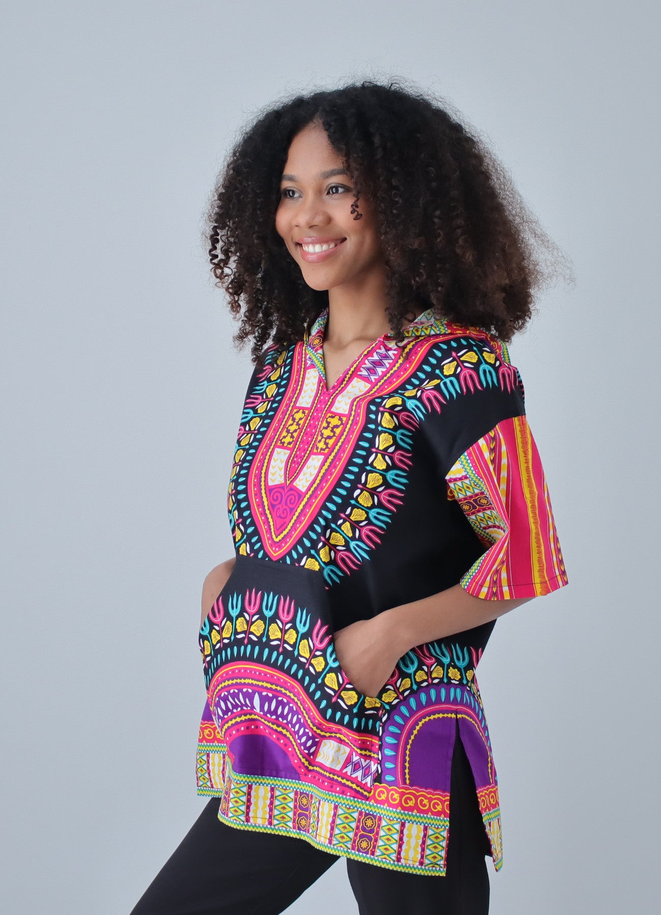 African Dashiki Unisex Shirt - Black Windbreaker Hoody Short Sleeve