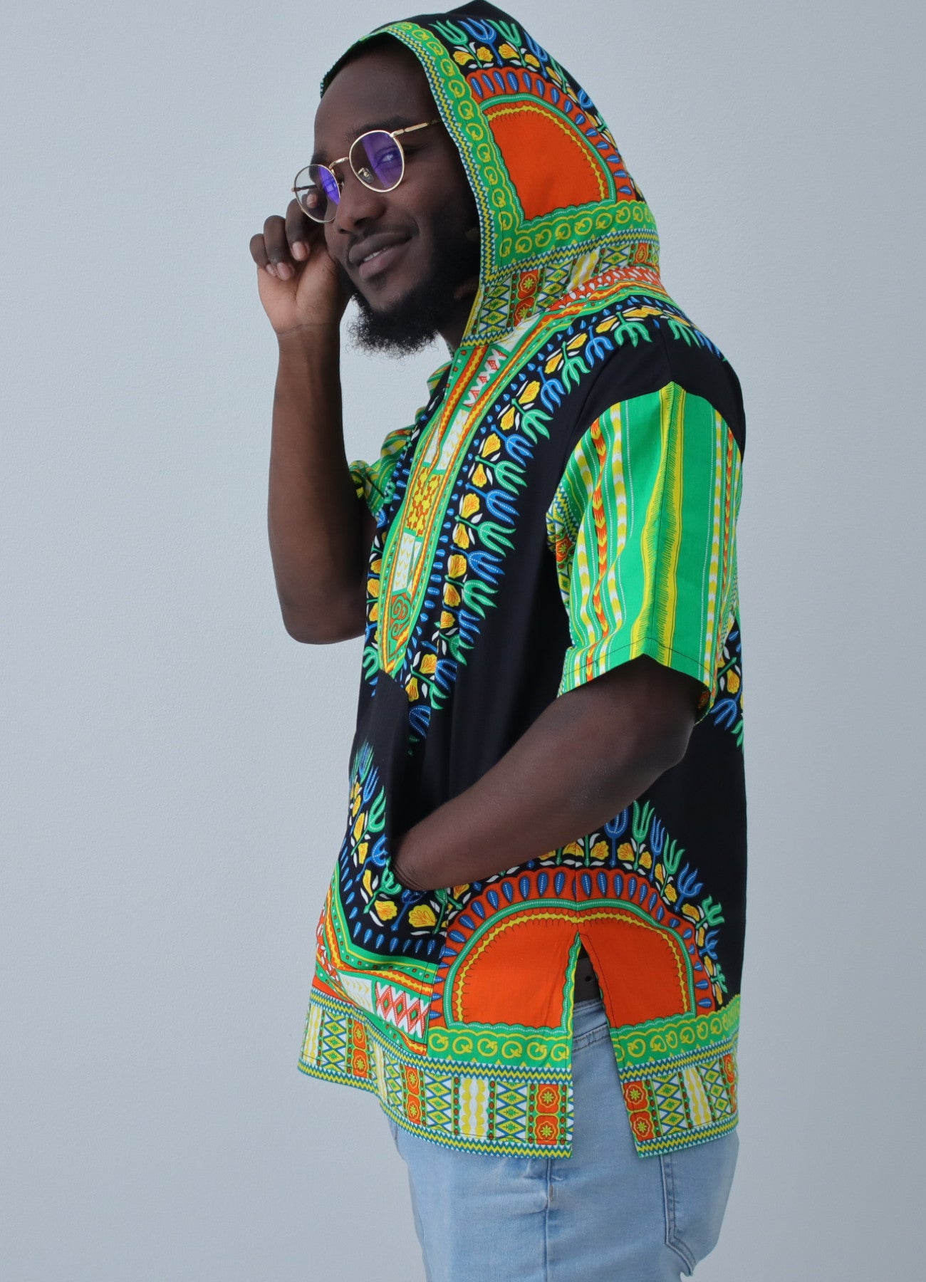 African Dashiki Unisex Shirt - Black Windbreaker Hoody Short Sleeve