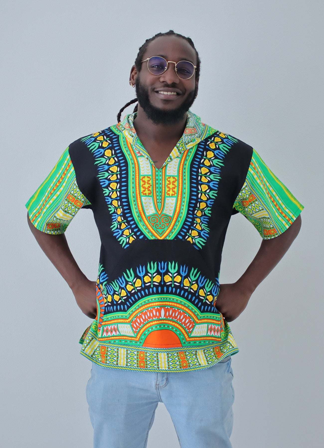 African Dashiki Unisex Shirt - Black Windbreaker Hoody Short Sleeve