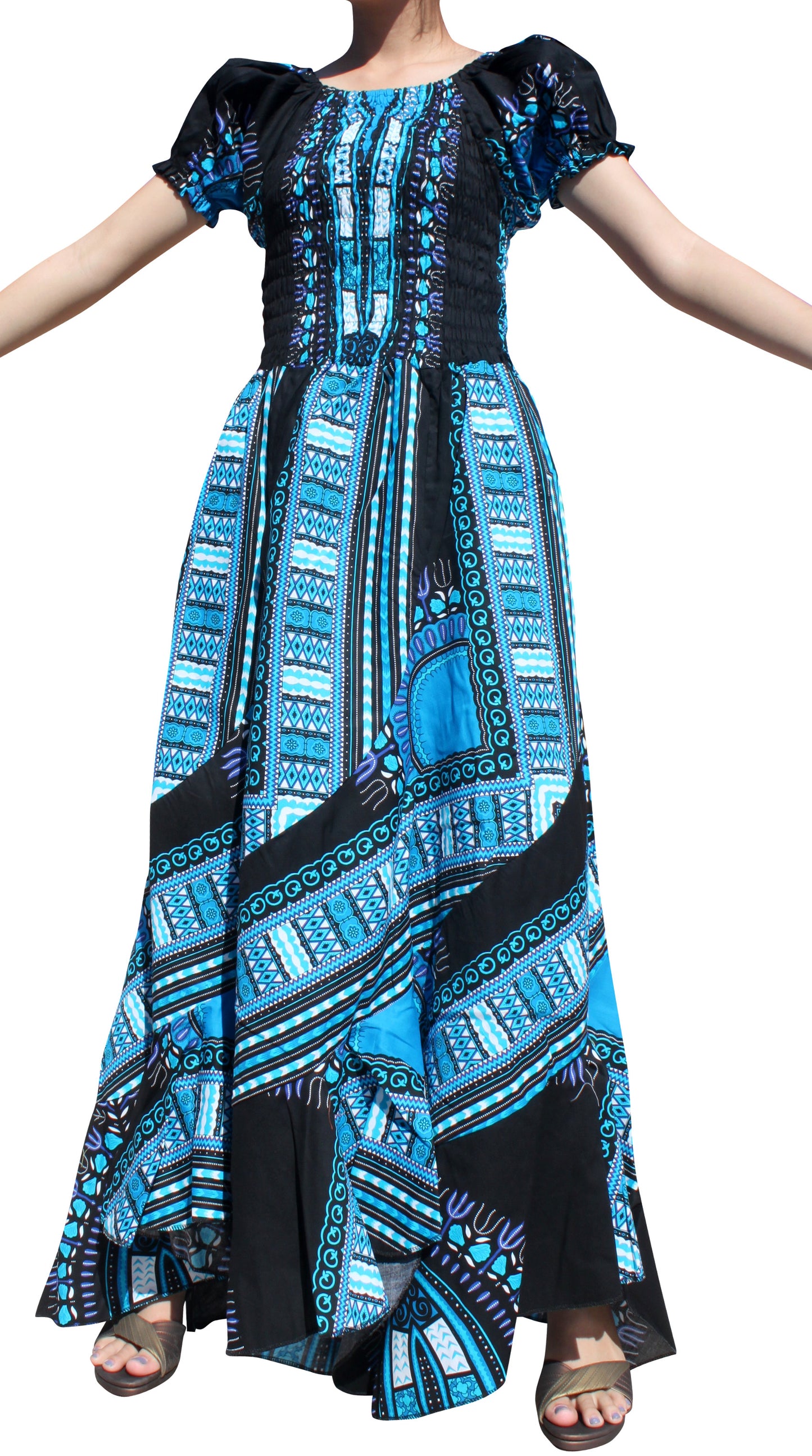 Africa Dashiki Dress - Smock Waist With Short Sleeves