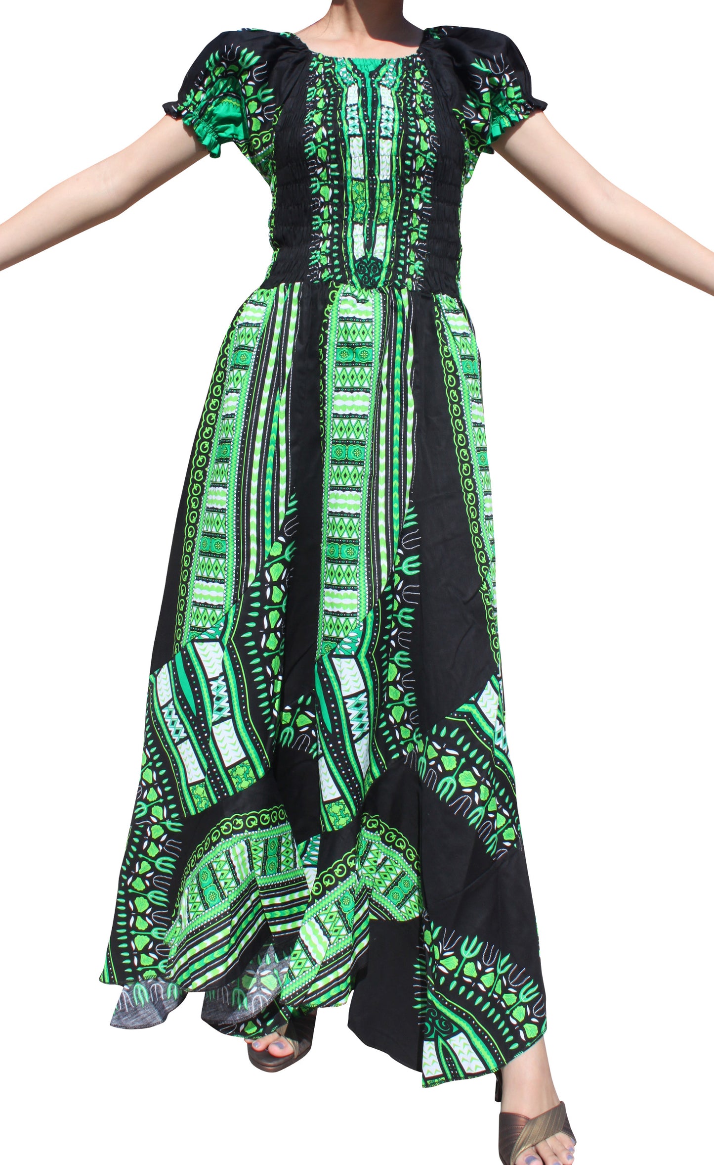 Africa Dashiki Dress - Smock Waist With Short Sleeves