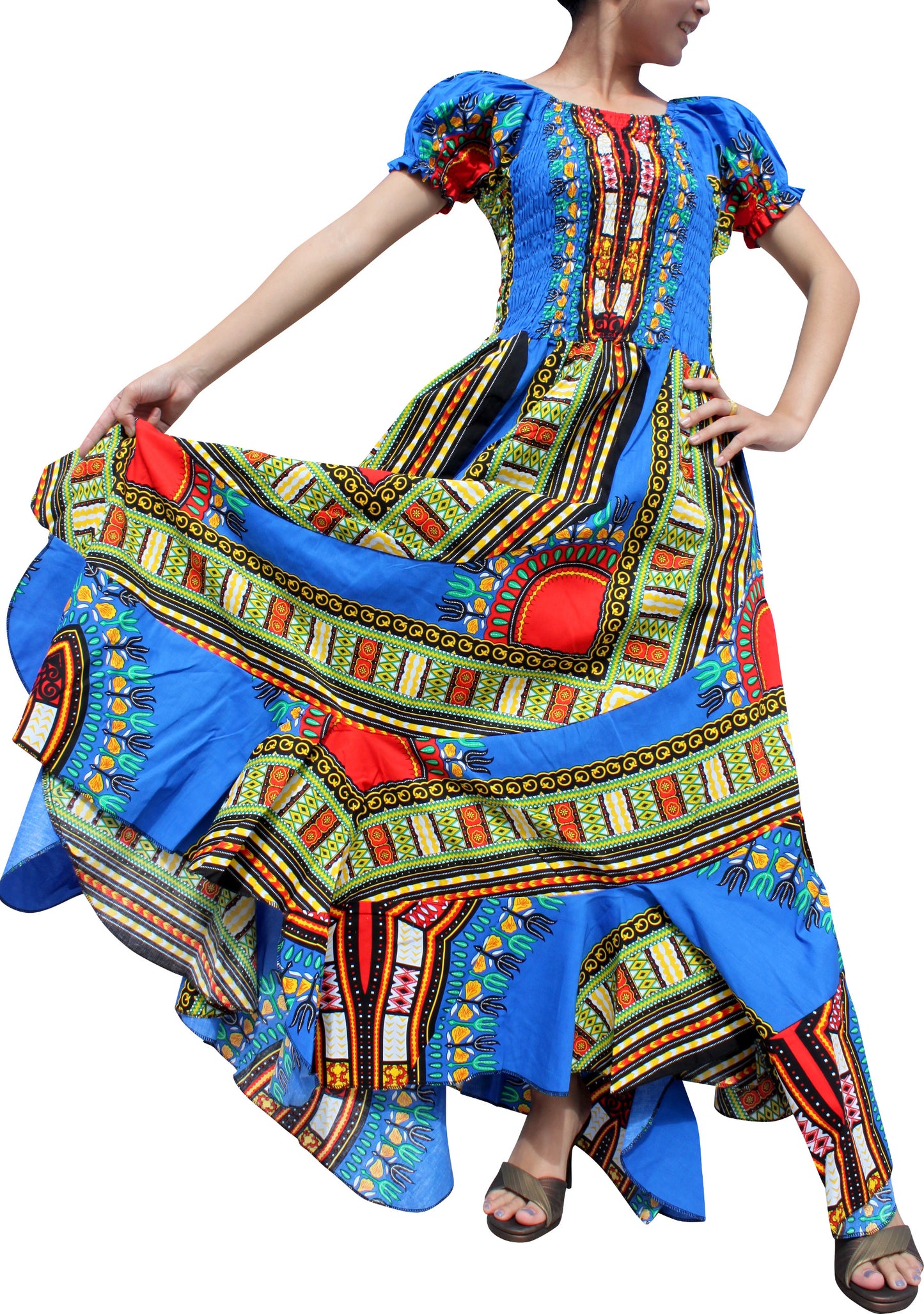 Africa Dashiki Dress - Smock Waist With Short Sleeves