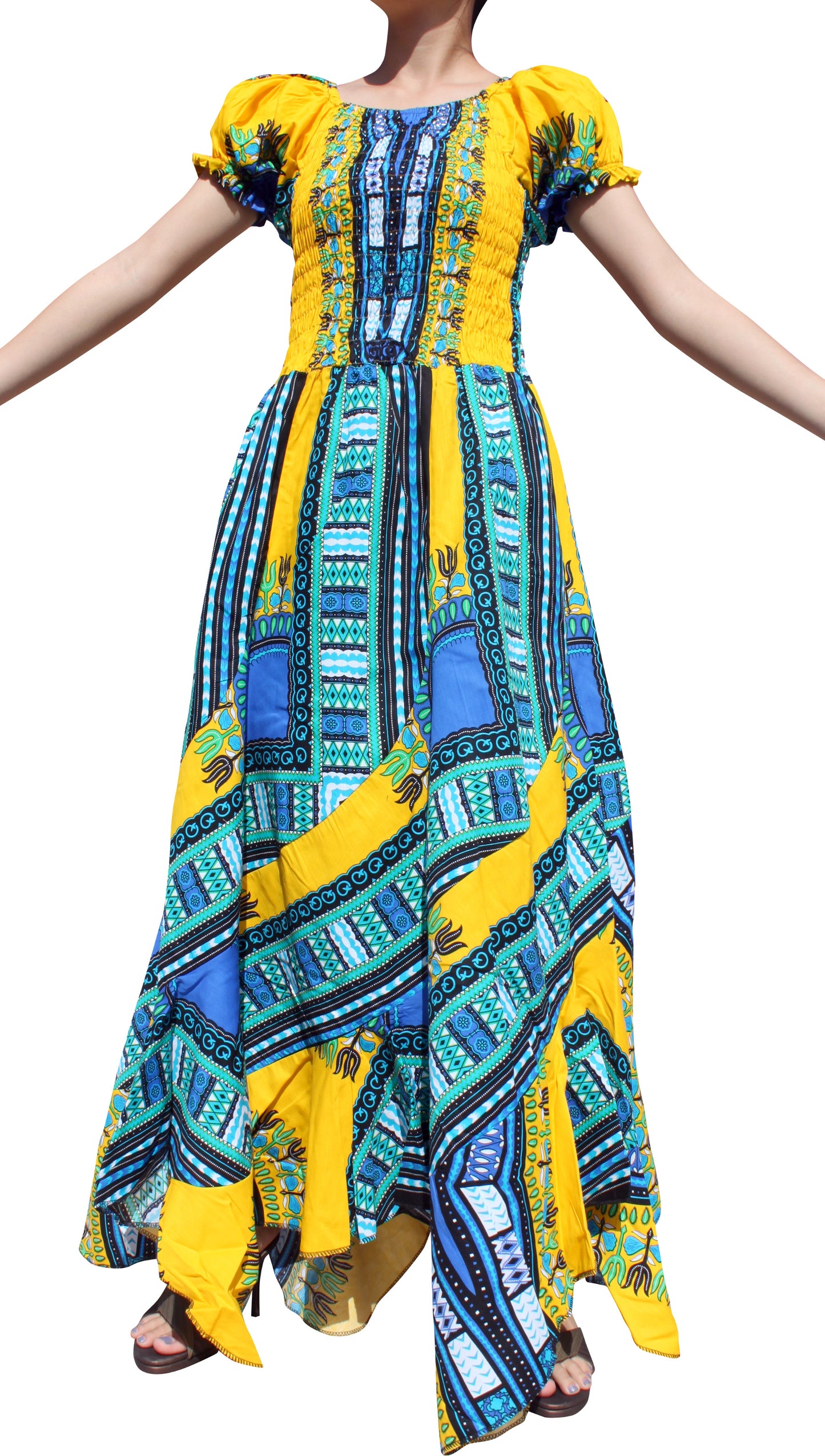 Africa Dashiki Dress - Smock Waist With Short Sleeves