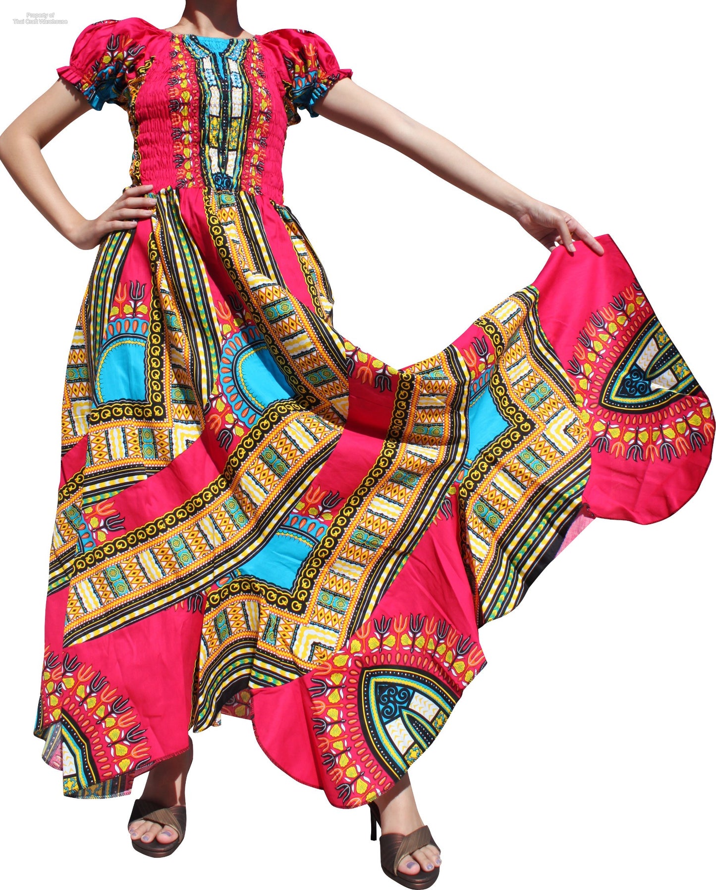 Africa Dashiki Dress - Smock Waist With Short Sleeves