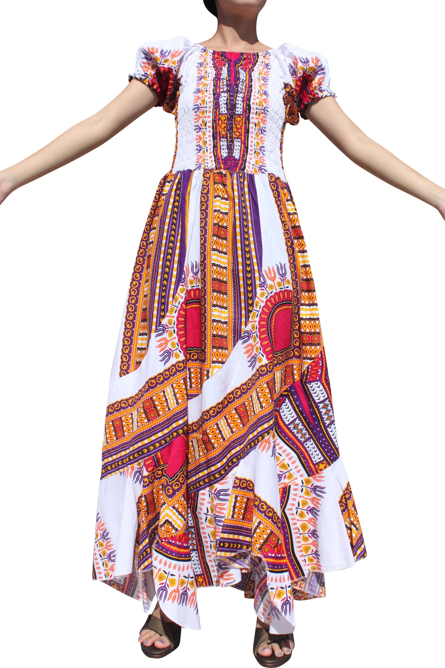 Africa Dashiki Dress - Smock Waist With Short Sleeves