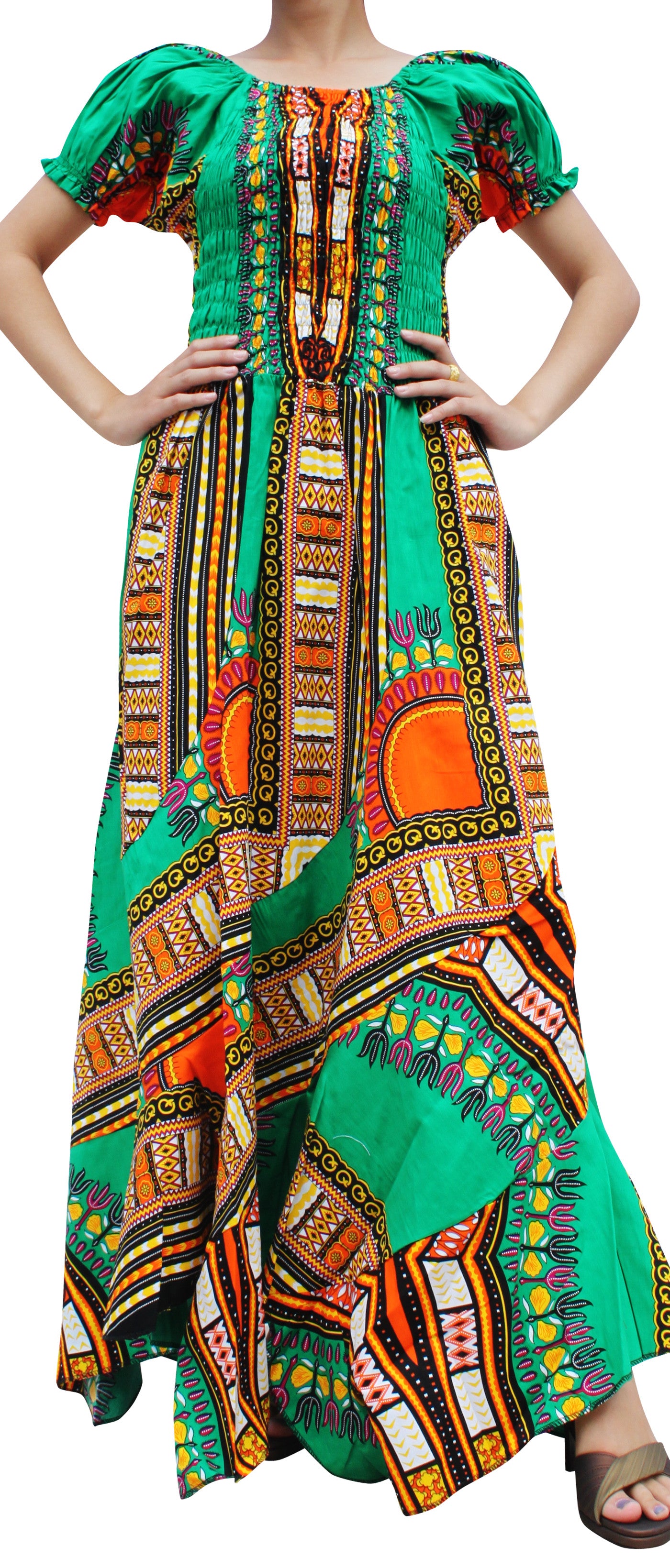 Africa Dashiki Dress - Smock Waist With Short Sleeves