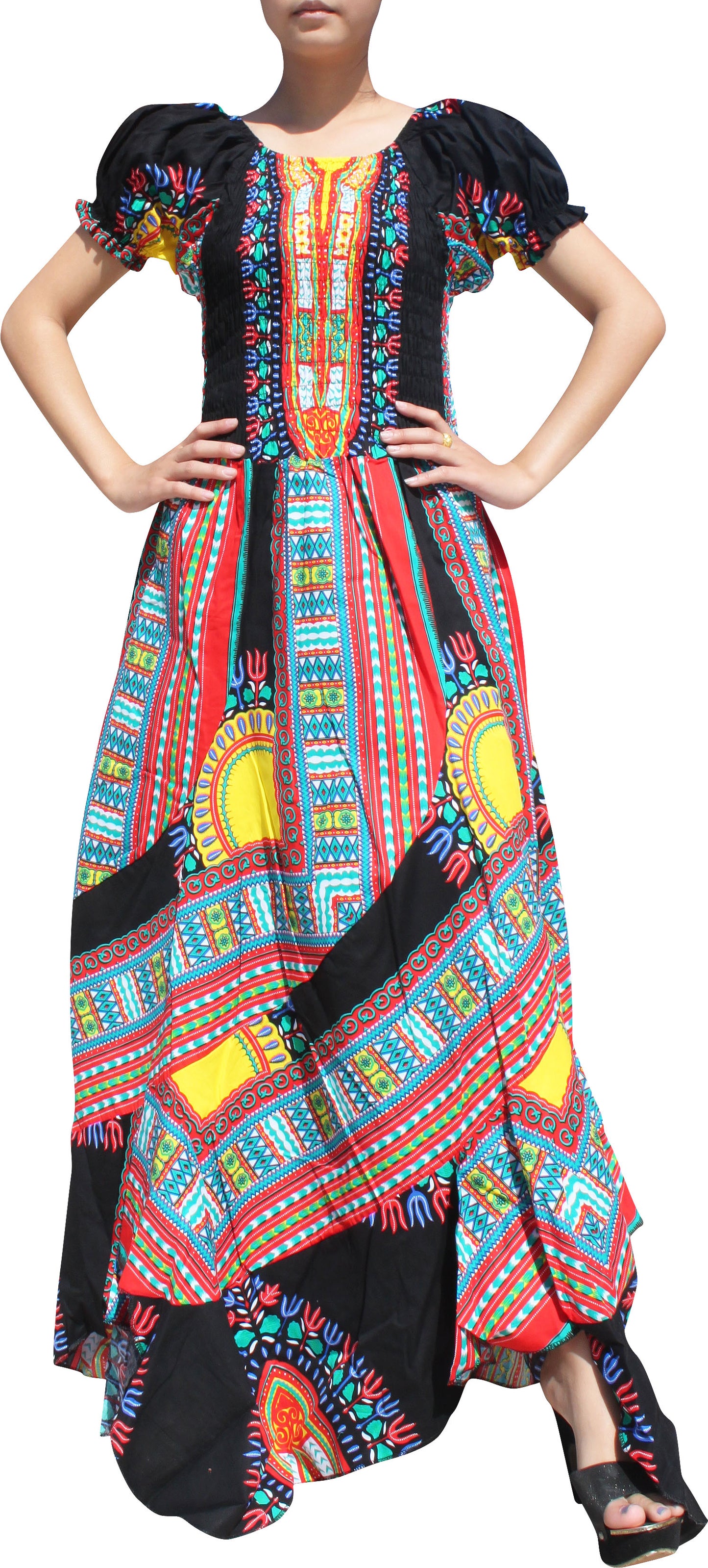 Africa Dashiki Dress - Smock Waist With Short Sleeves