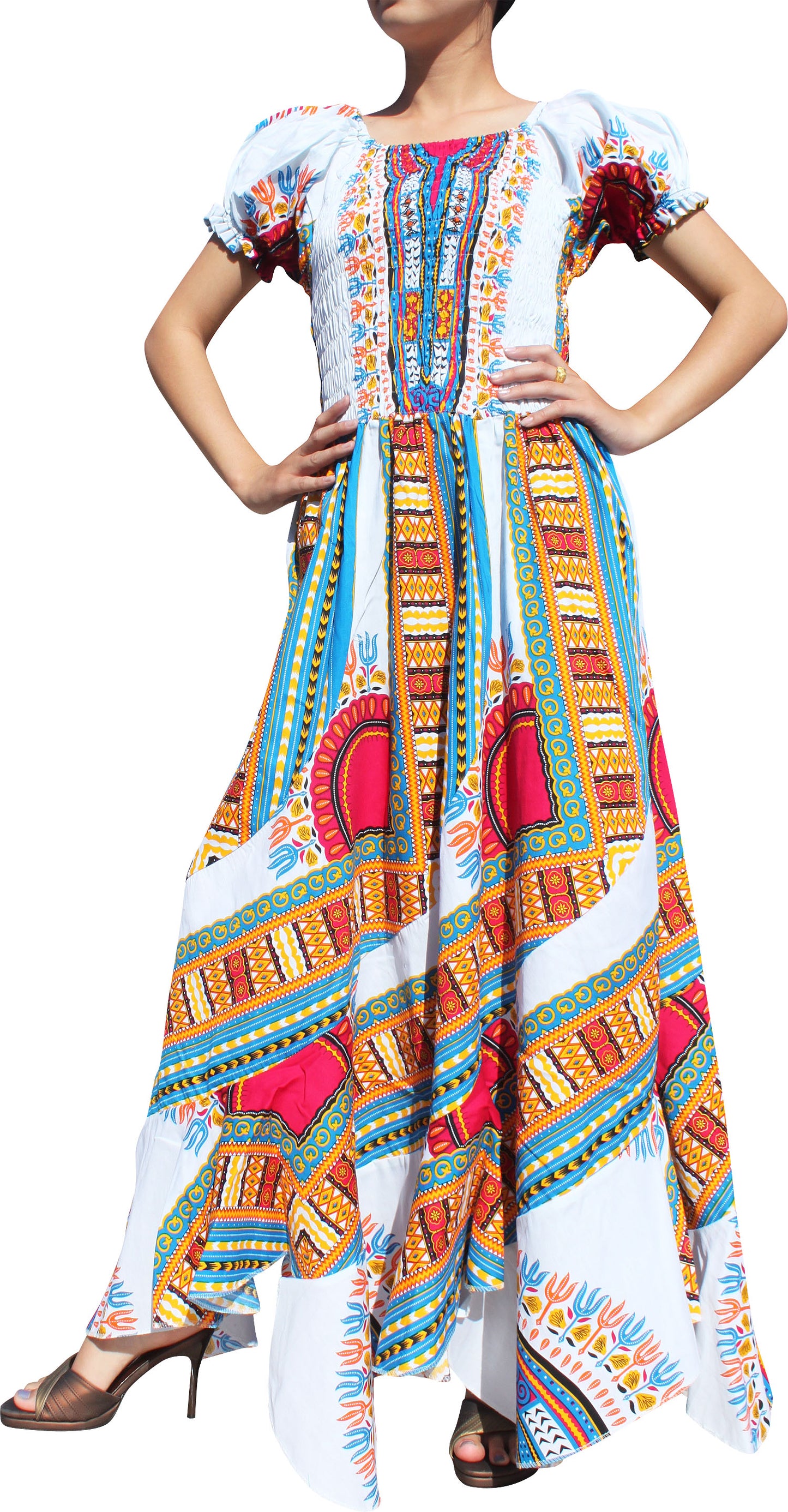 Africa Dashiki Dress - Smock Waist With Short Sleeves