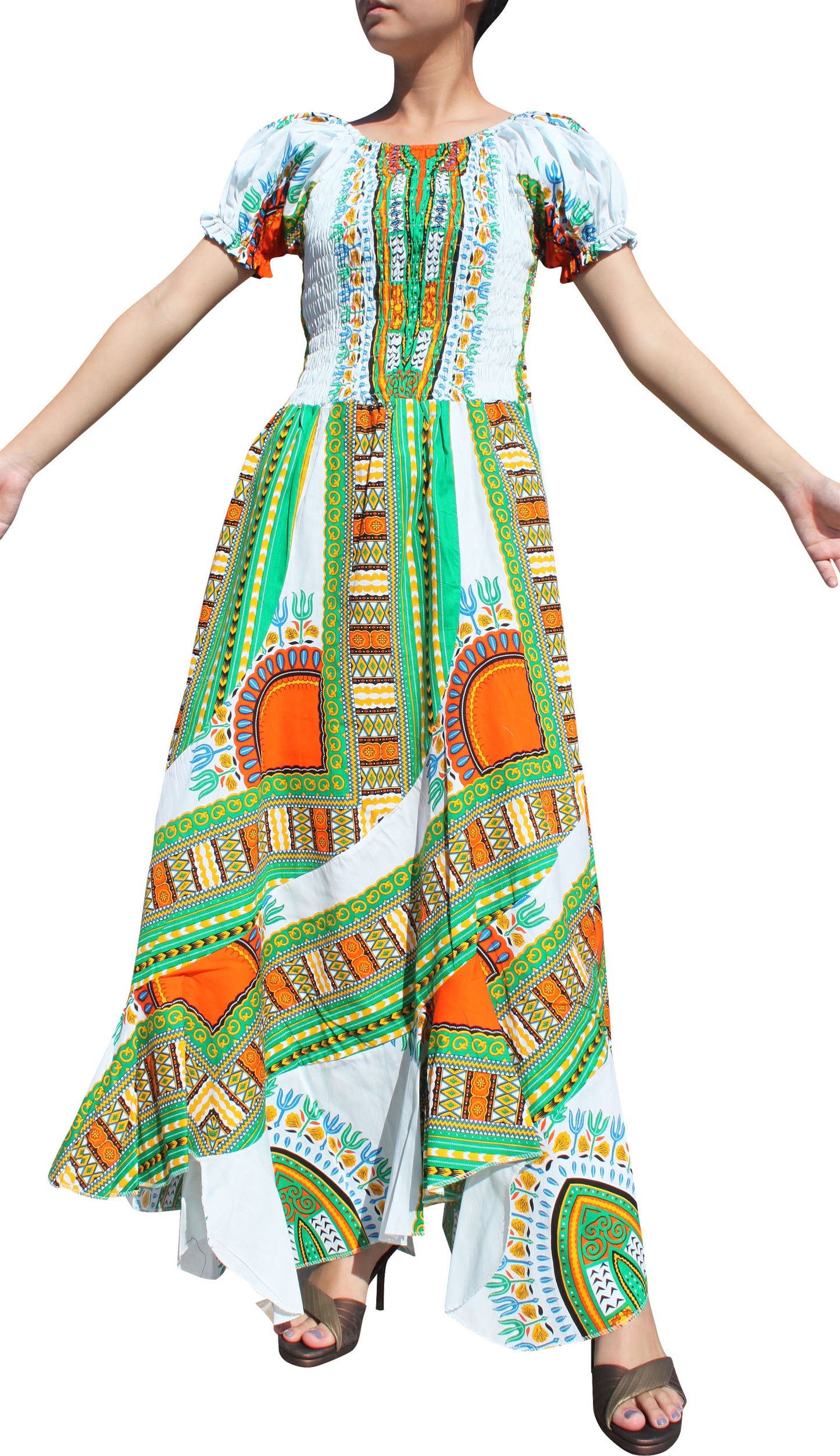 Africa Dashiki Dress - Smock Waist With Short Sleeves