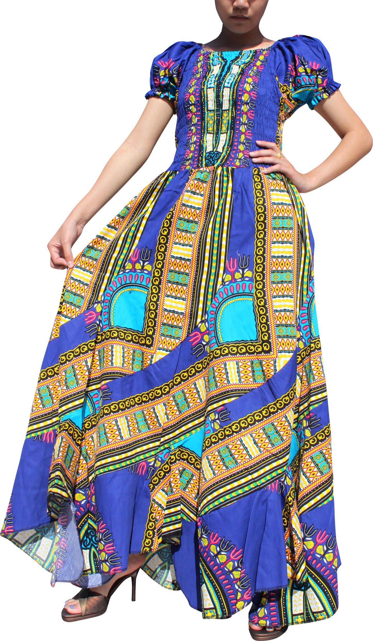 Africa Dashiki Dress - Smock Waist With Short Sleeves