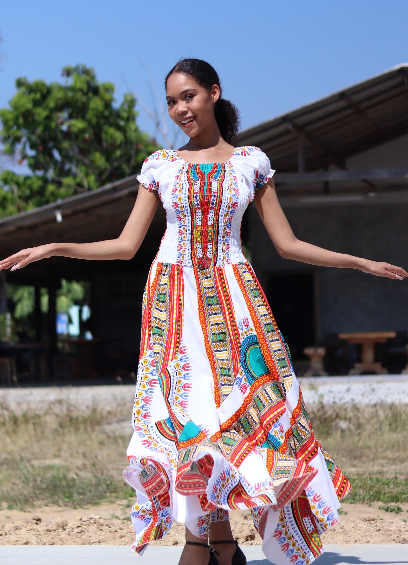 Africa Dashiki Dress - Smock Waist With Short Sleeves