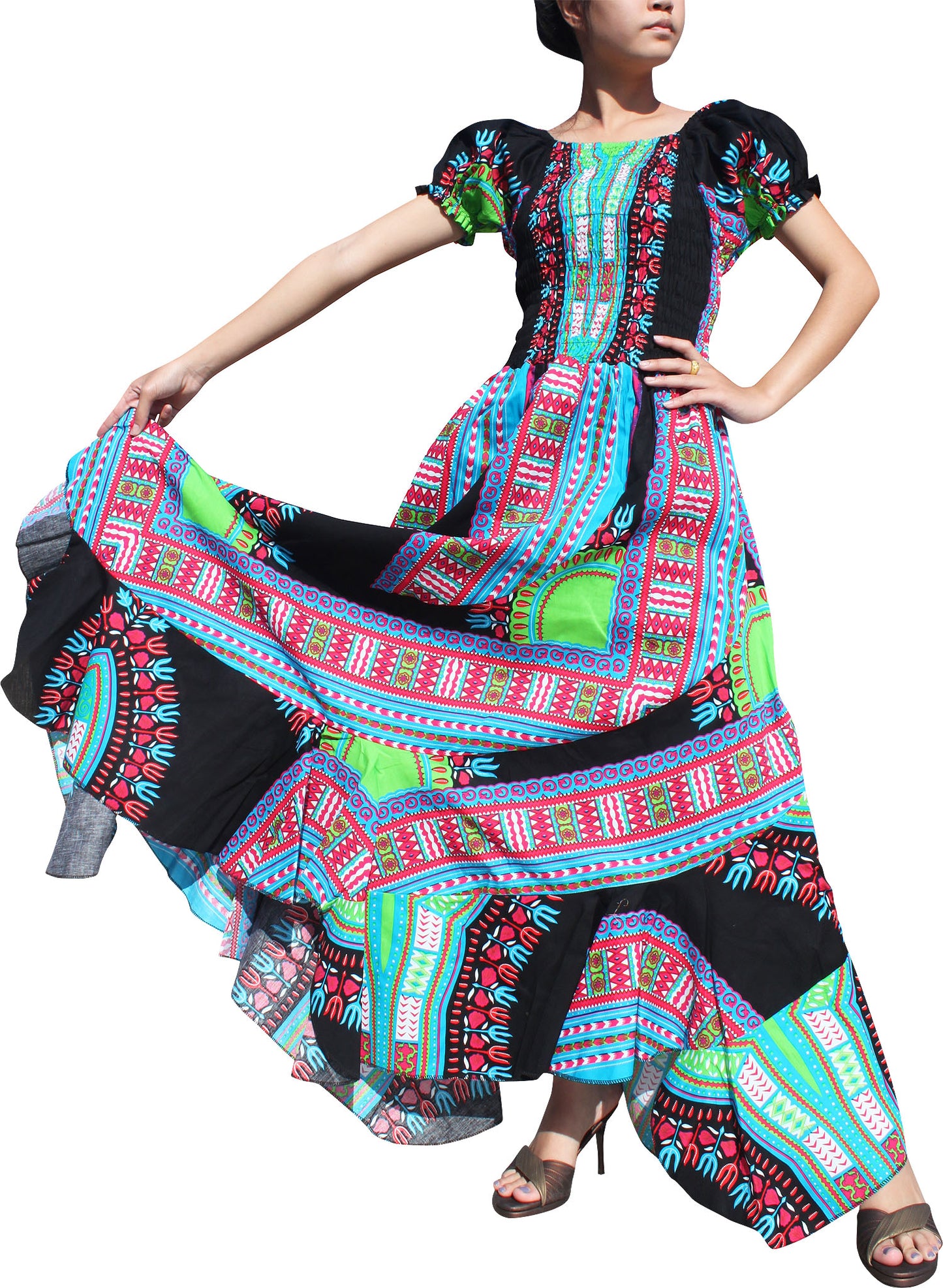 Africa Dashiki Dress - Smock Waist With Short Sleeves