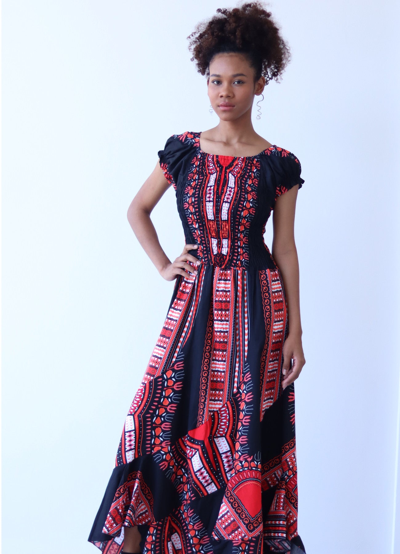 Africa Dashiki Dress - Smock Waist With Short Sleeves