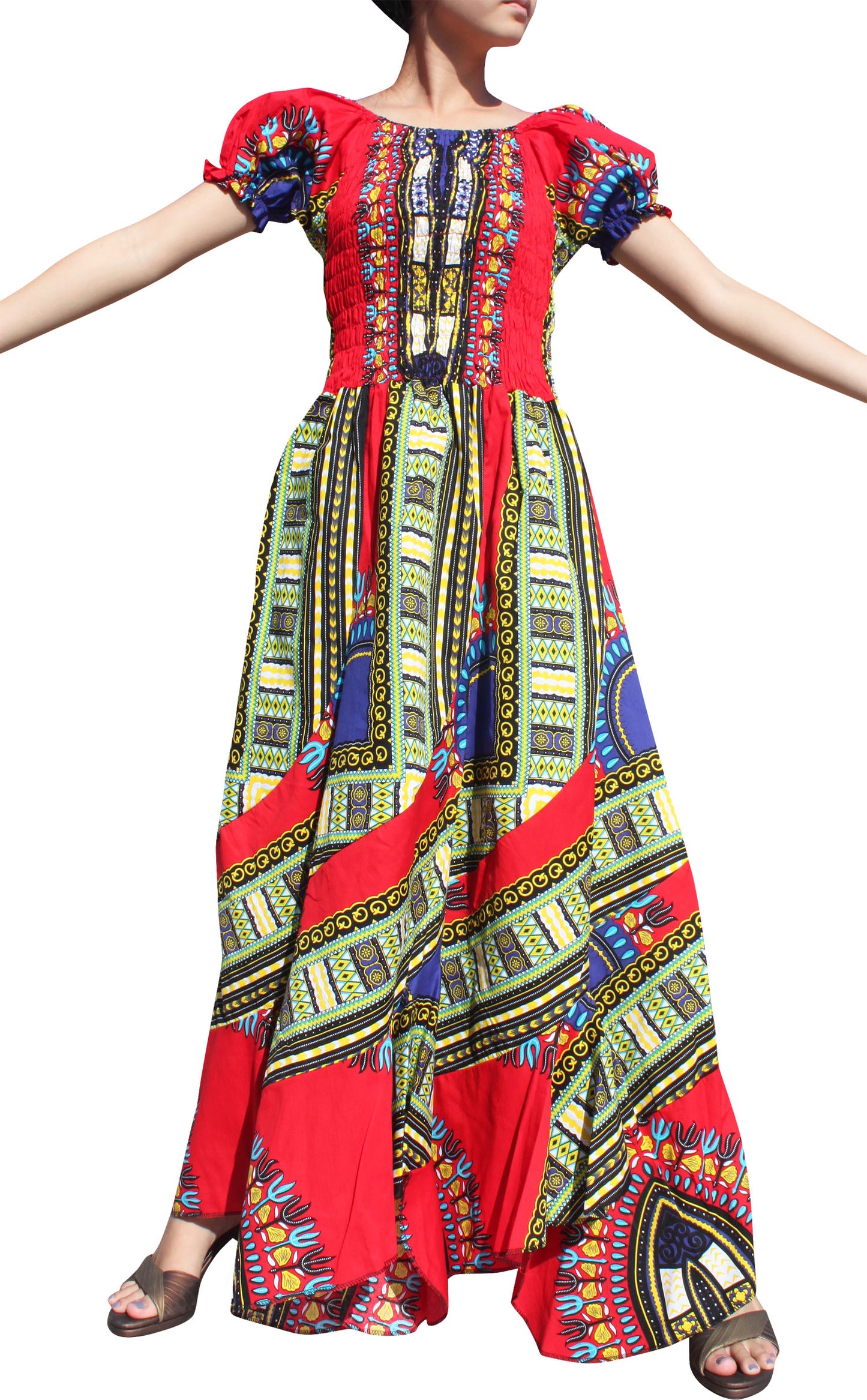 Africa Dashiki Dress - Smock Waist With Short Sleeves