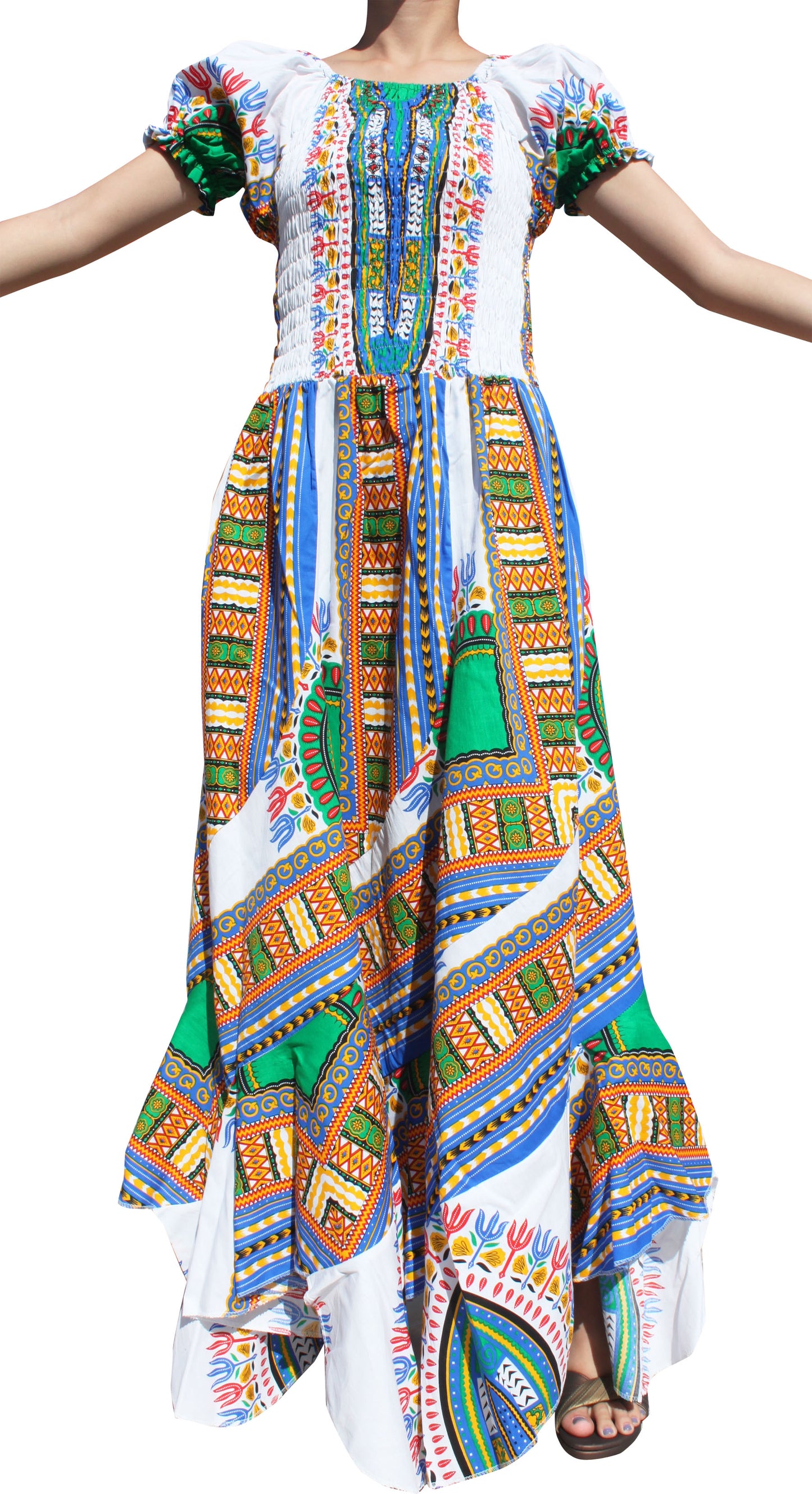 Africa Dashiki Dress - Smock Waist With Short Sleeves