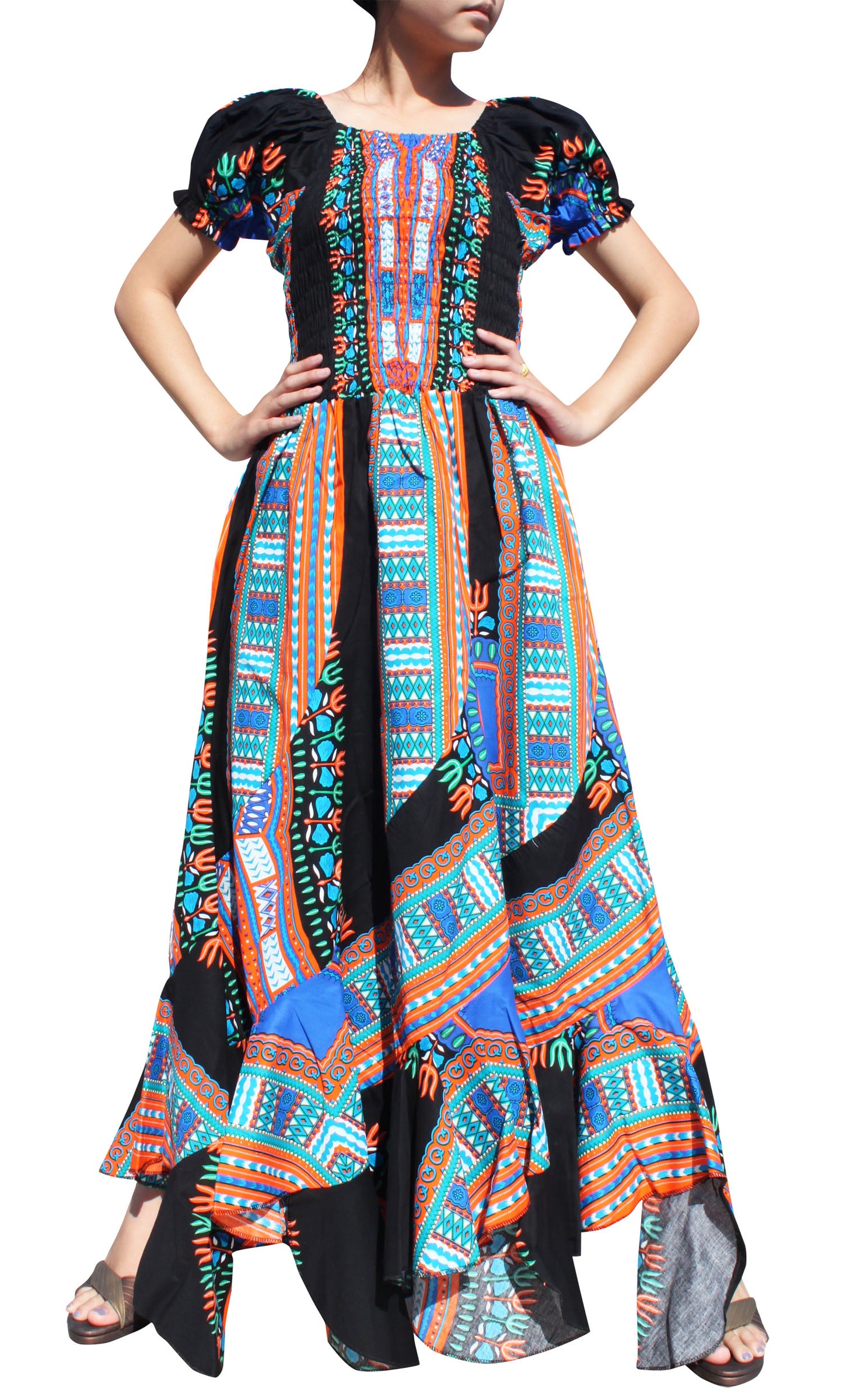 Africa Dashiki Dress - Smock Waist With Short Sleeves