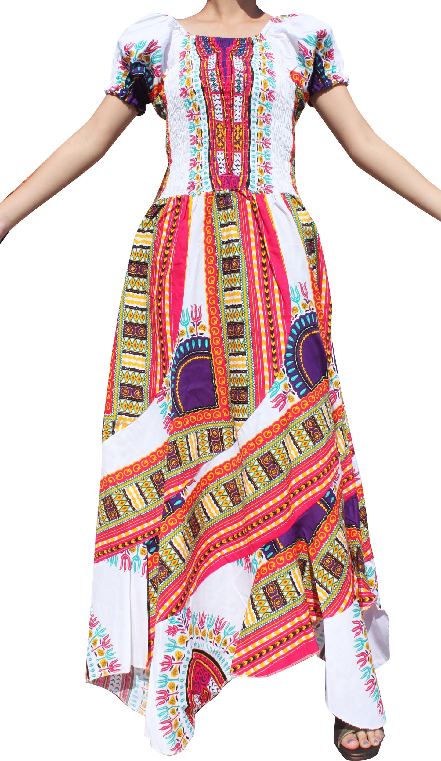 Africa Dashiki Dress - Smock Waist With Short Sleeves